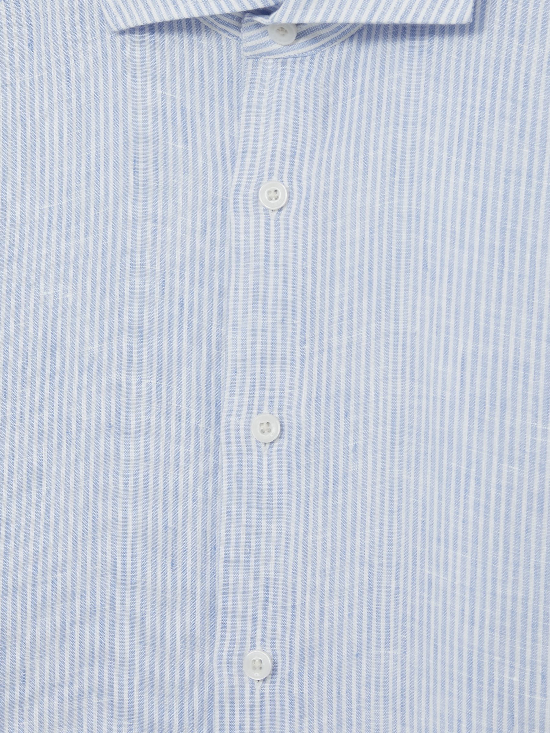 Linen Striped Long Sleeve Shirt in Soft Blue/White Fine Stripe