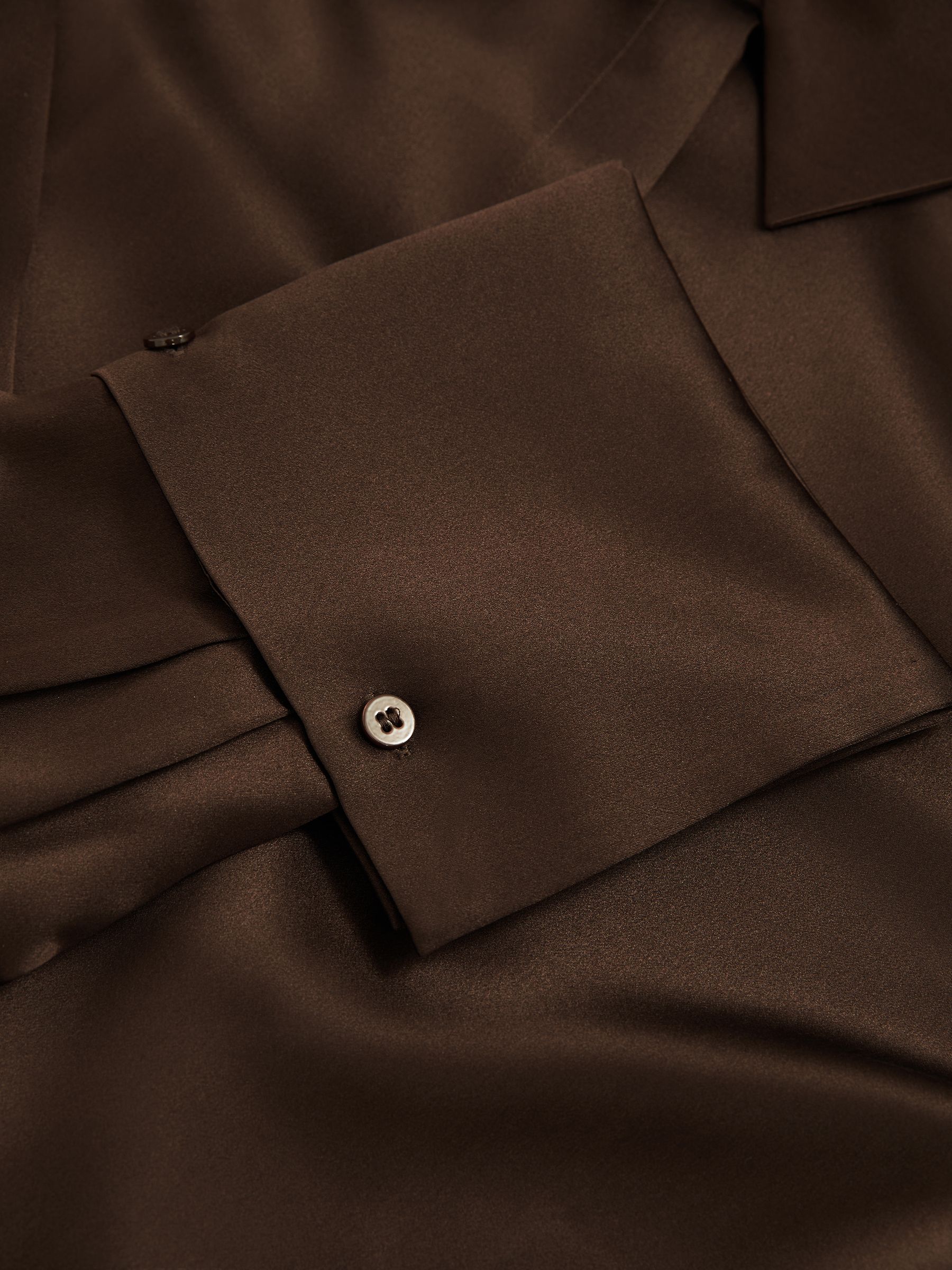 Silk Double-Cuff Button-Through Shirt in Chocolate