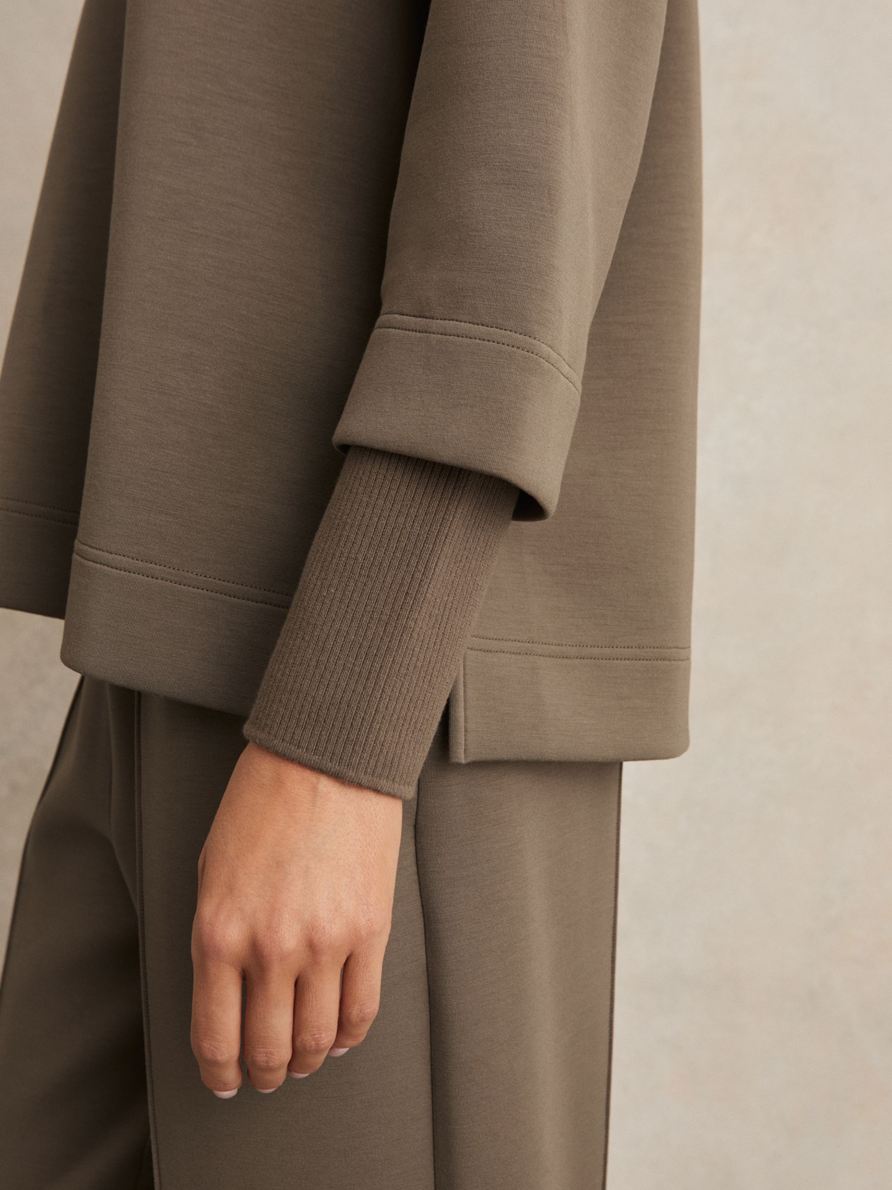 Interlock Open-Collar Sweatshirt in Khaki Green