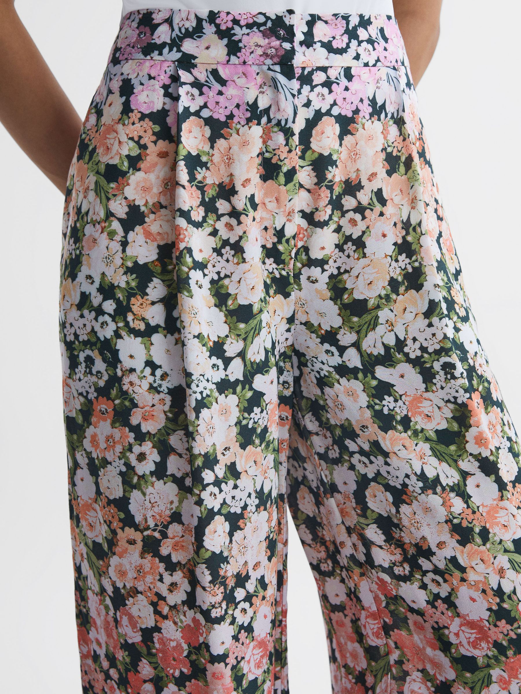 Floral Print Wide Leg Trousers in Multi