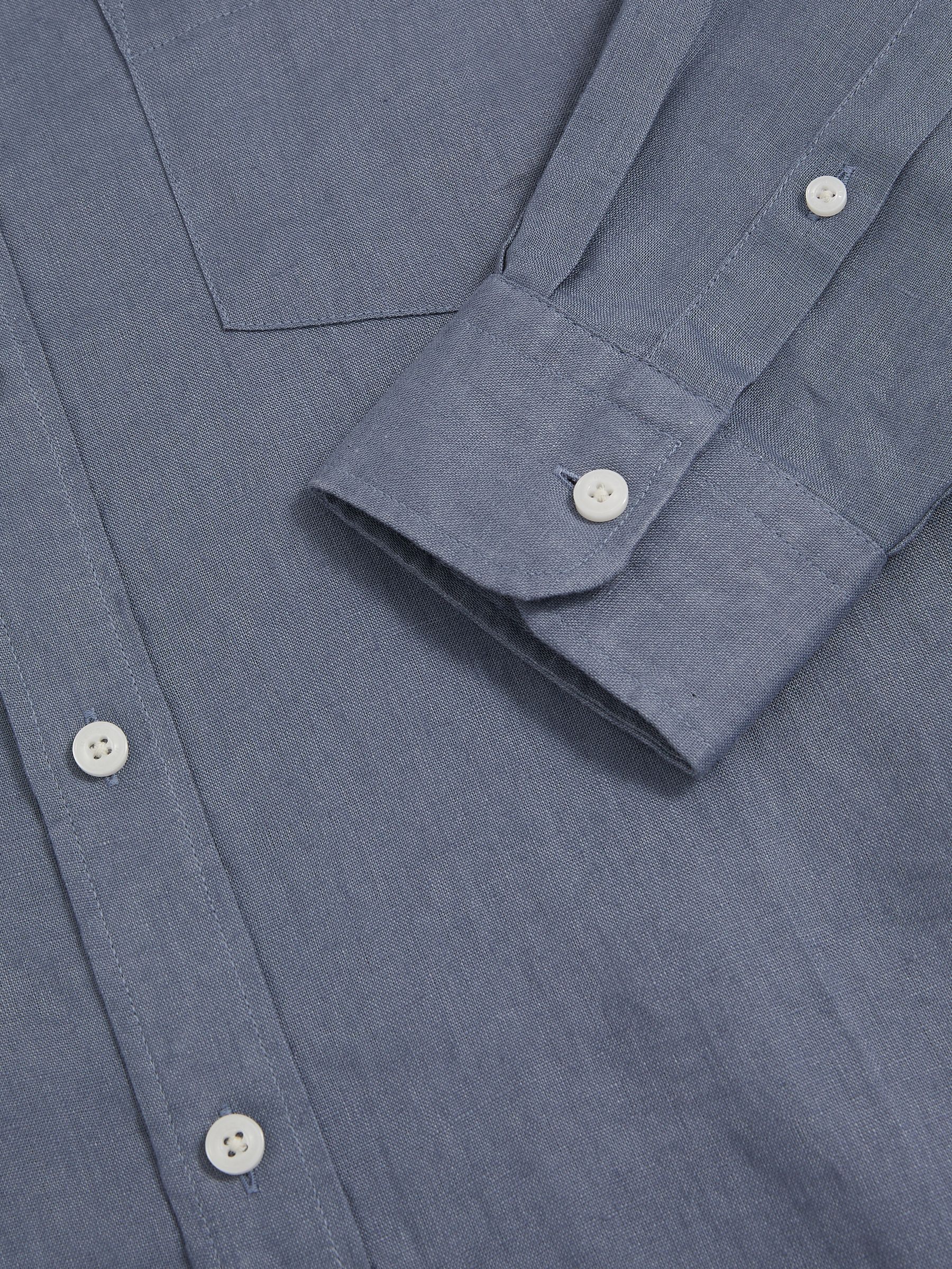 Linen Button-Through Shirt in Airforce Blue
