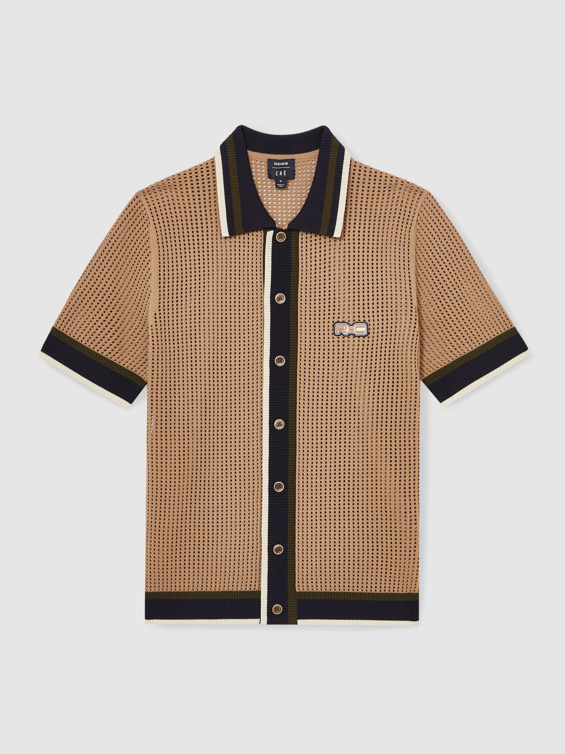 Reiss | Ché Crochet Tipped Shirt in Camel