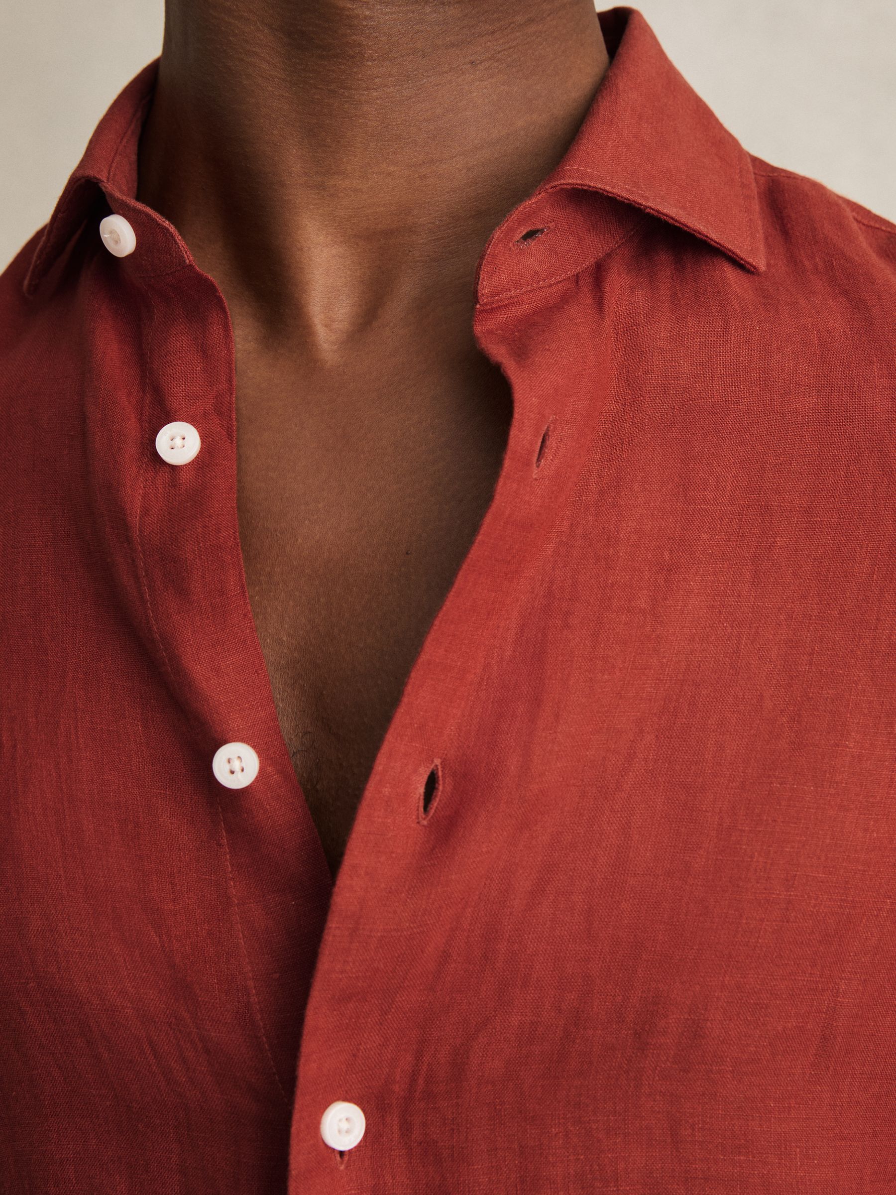 Linen Button-Through Shirt in Paprika Red