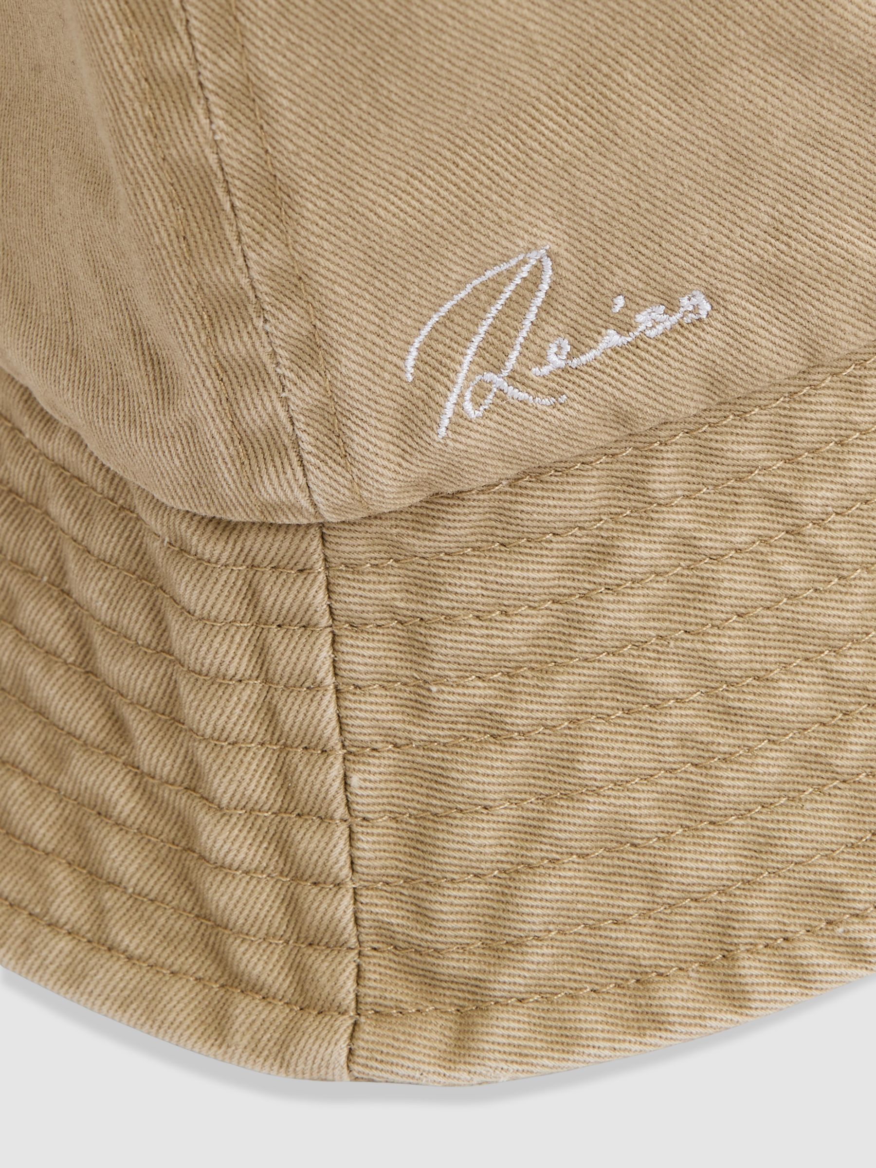 Cotton Logo-Embroidered Bucket Hat in Camel