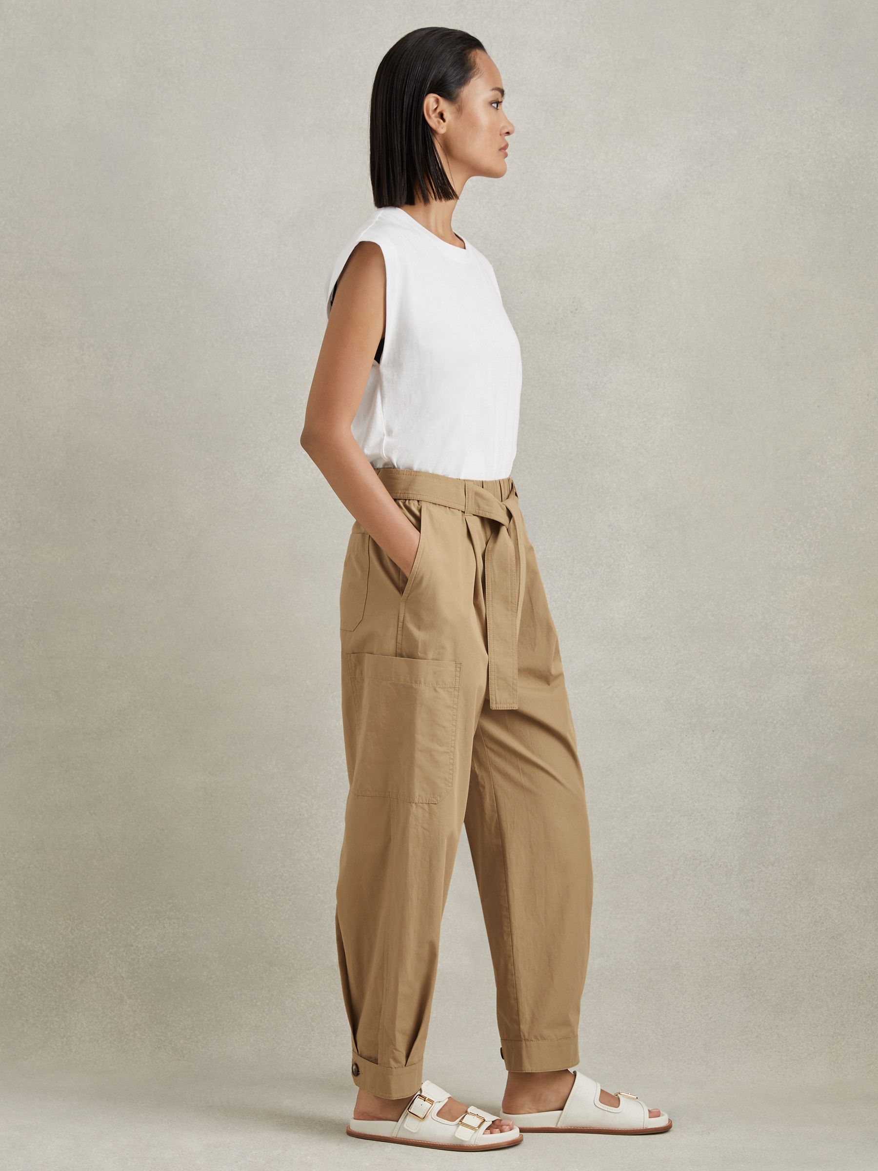Cotton Tapered Parachute Trousers in Sand