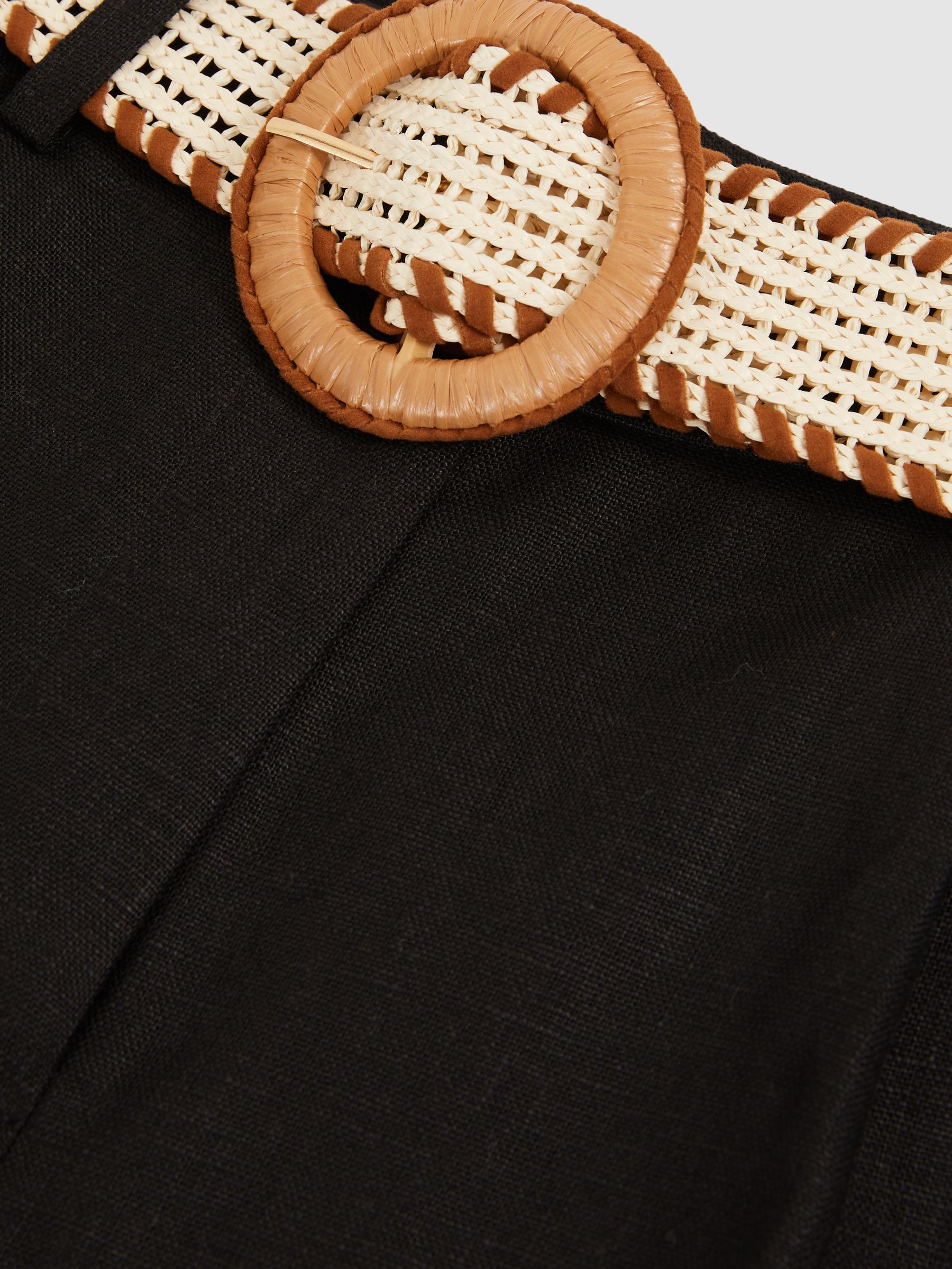 Linen Pleat-Front Belted Shorts in Black