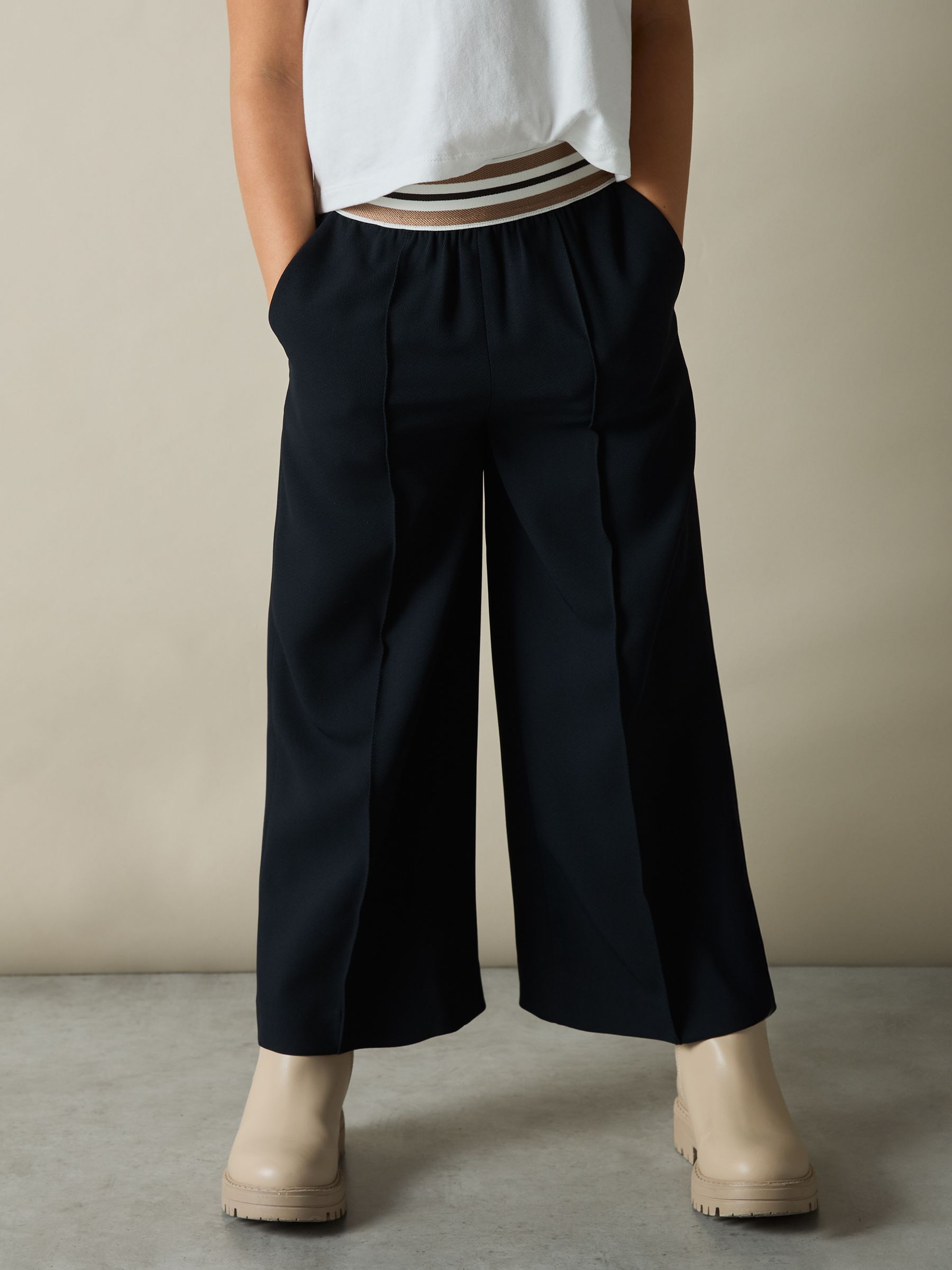 9-13 yrs Stripe-Waistband Wide-Leg Trousers in Navy