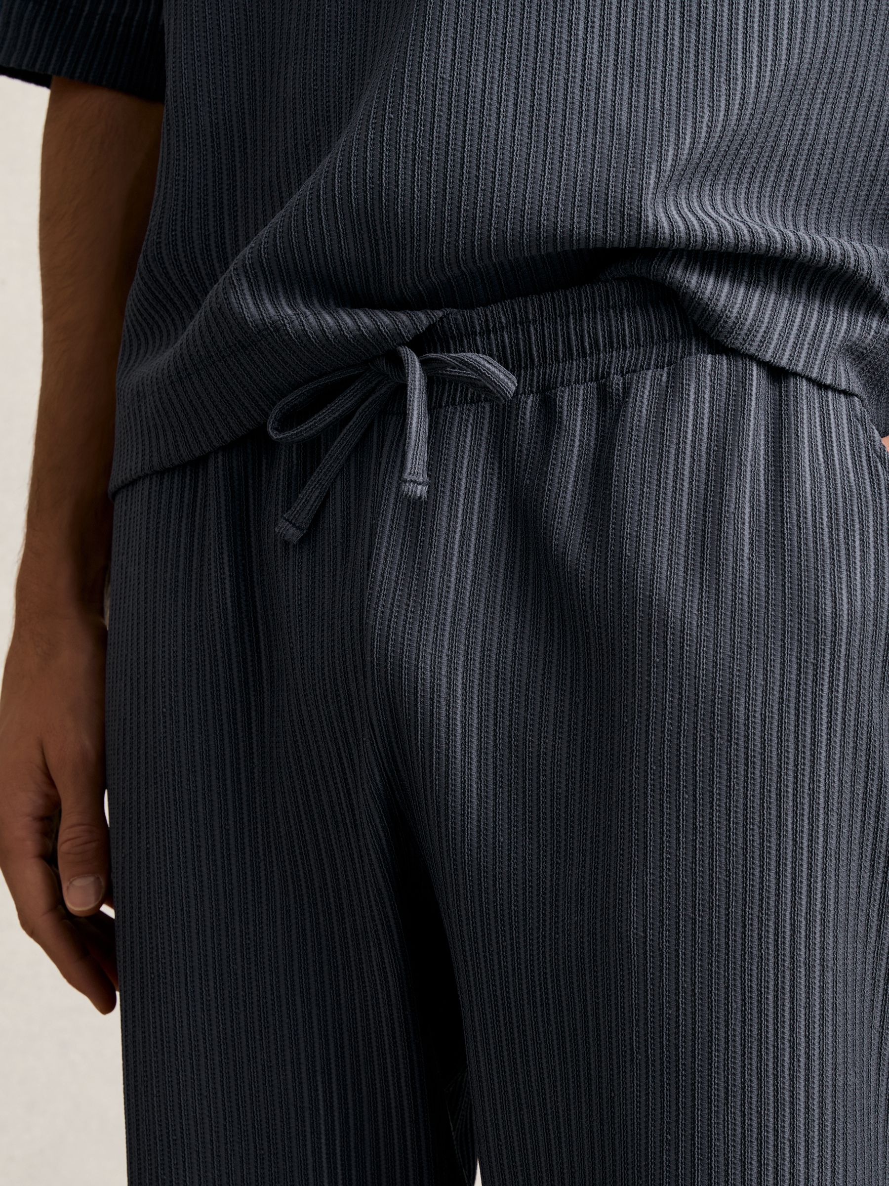 Textured Stripe Drawstring Trousers in Petrol Blue