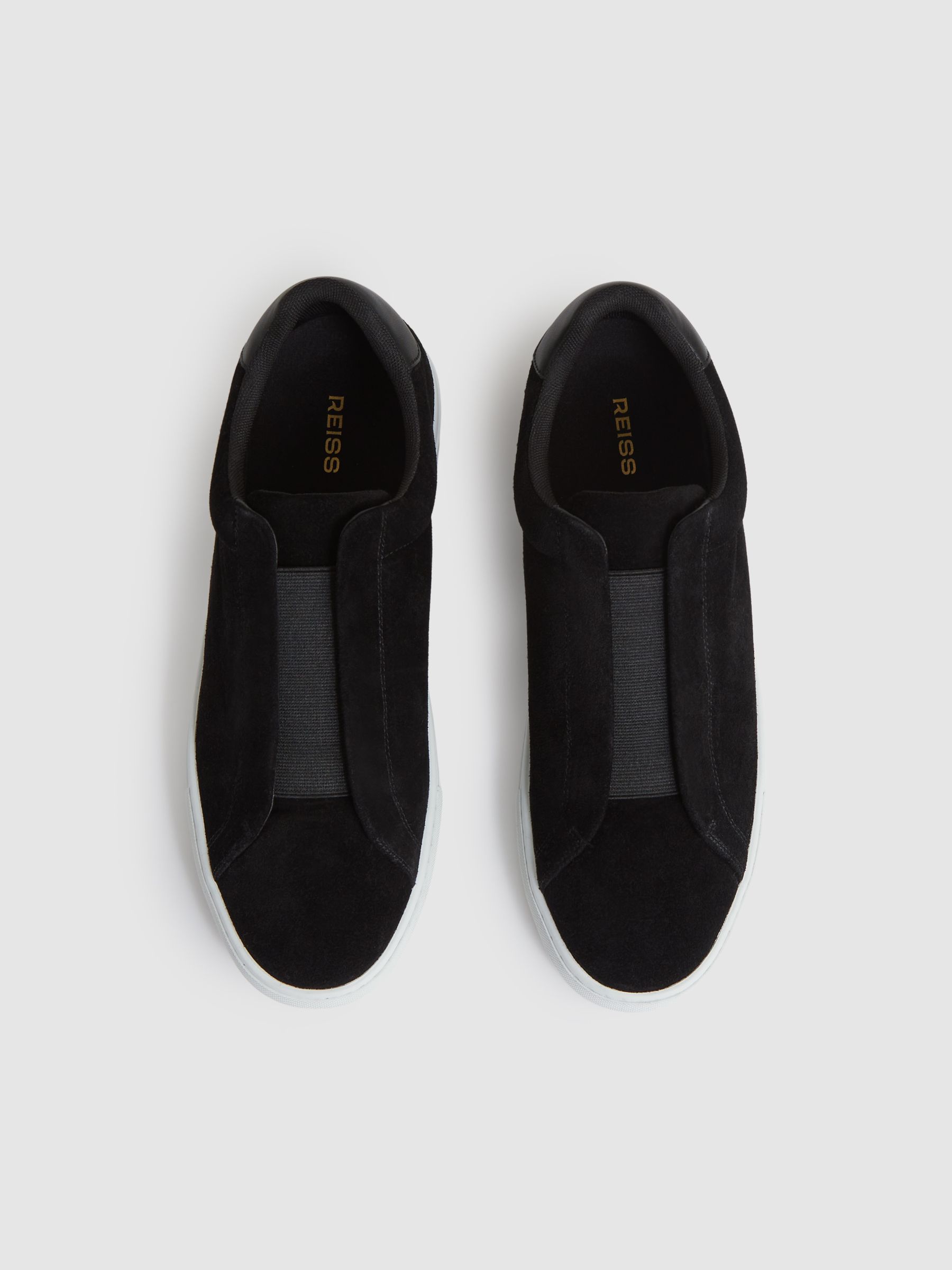 Suede Slip-On Elasticated Trainers in Black