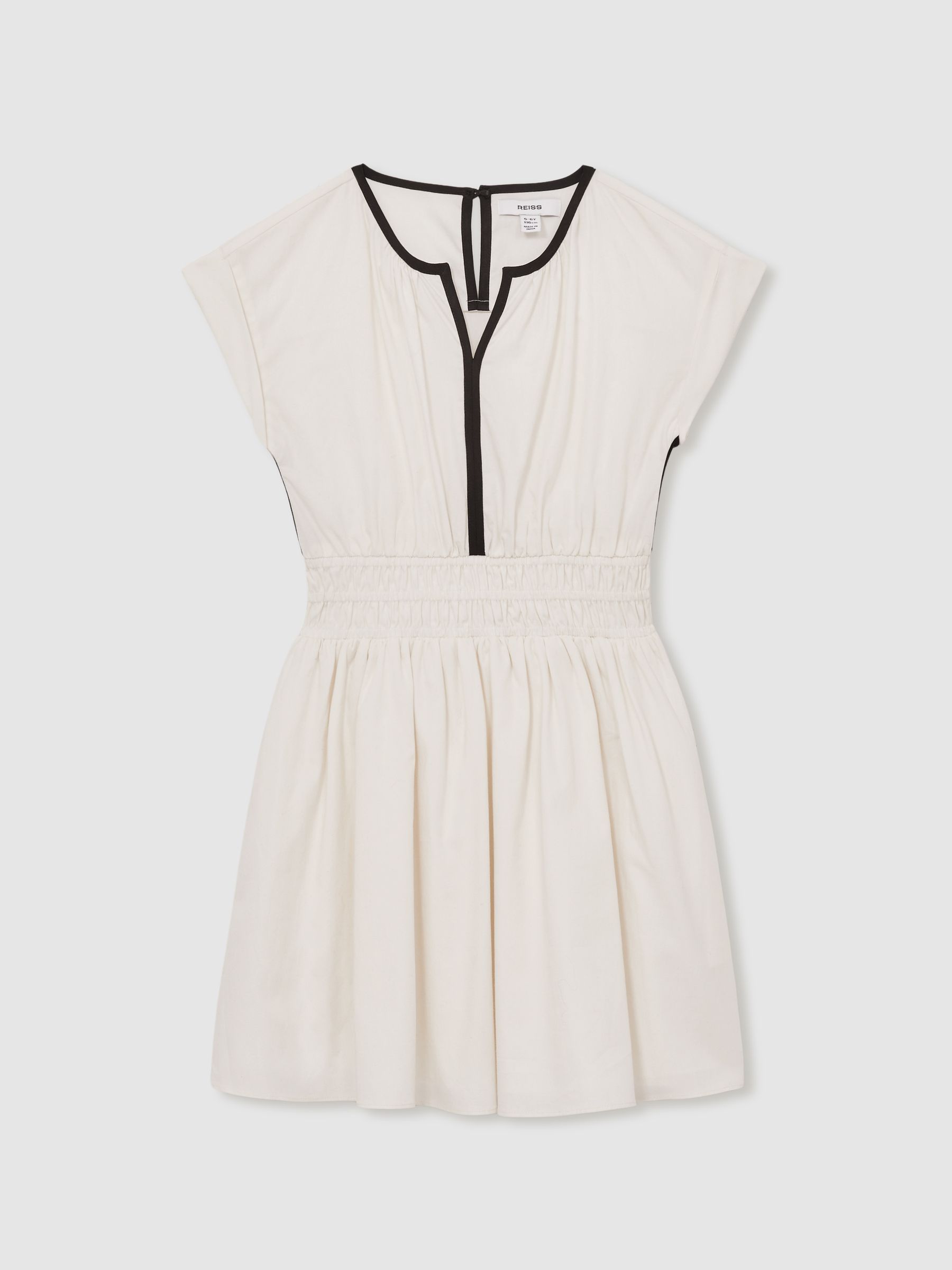 4-9 yrs Cotton Cap-Sleeve Ruched Dress in Ivory