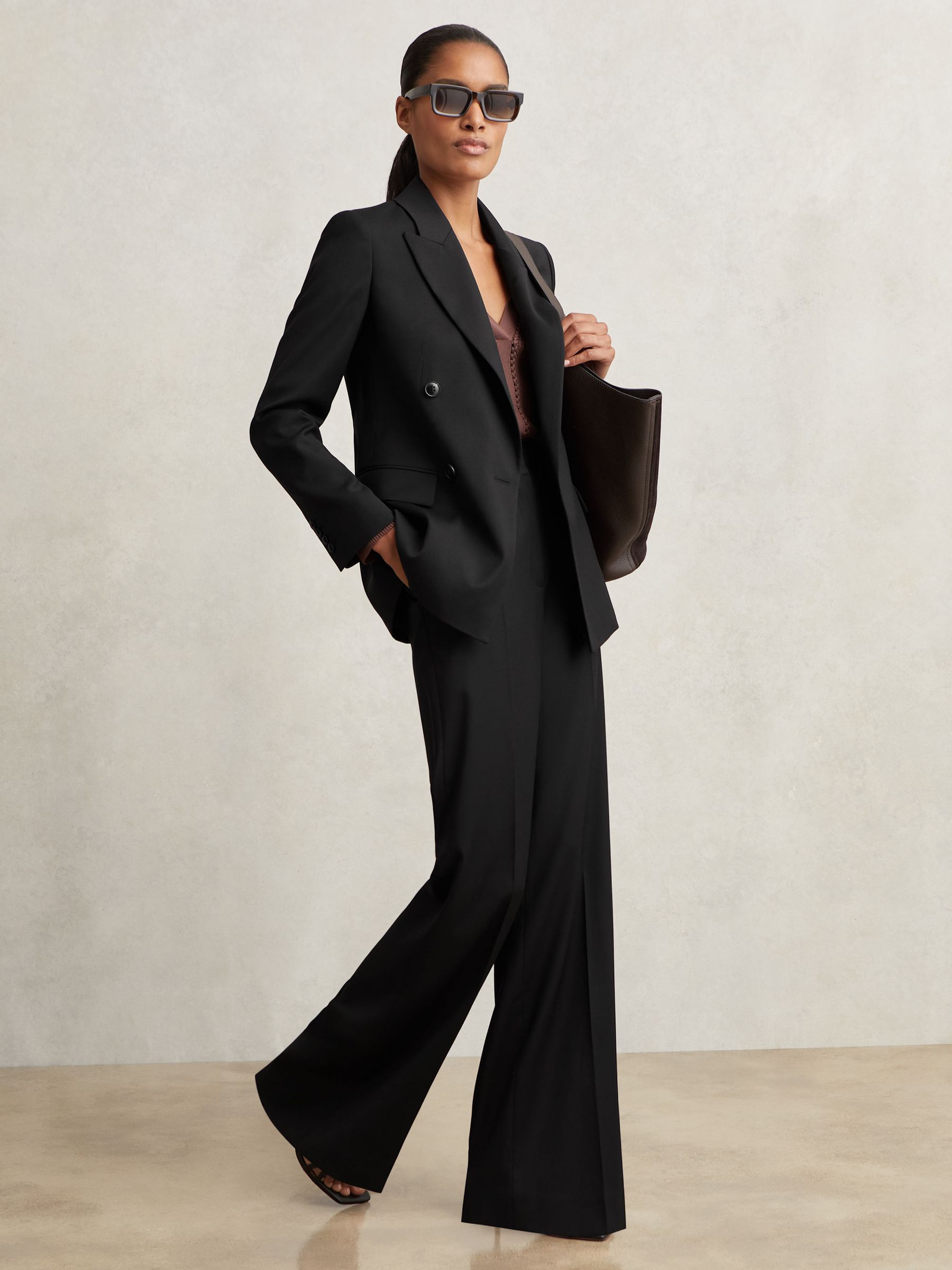 Petite Wool-Blend Wide-Leg Suit Trousers in Black