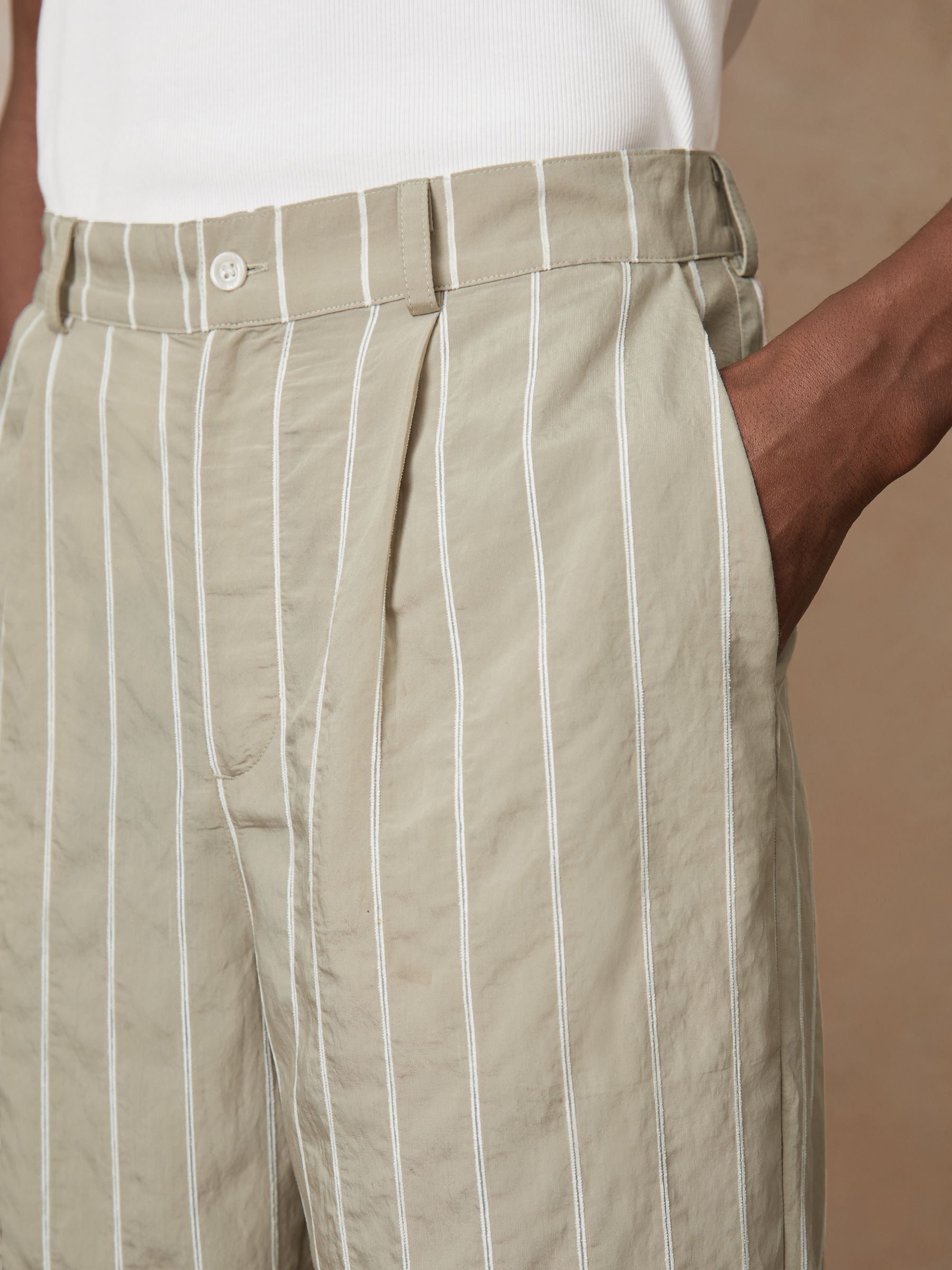 Reiss | Ché Pinstripe Wide-Leg Trousers in Stone