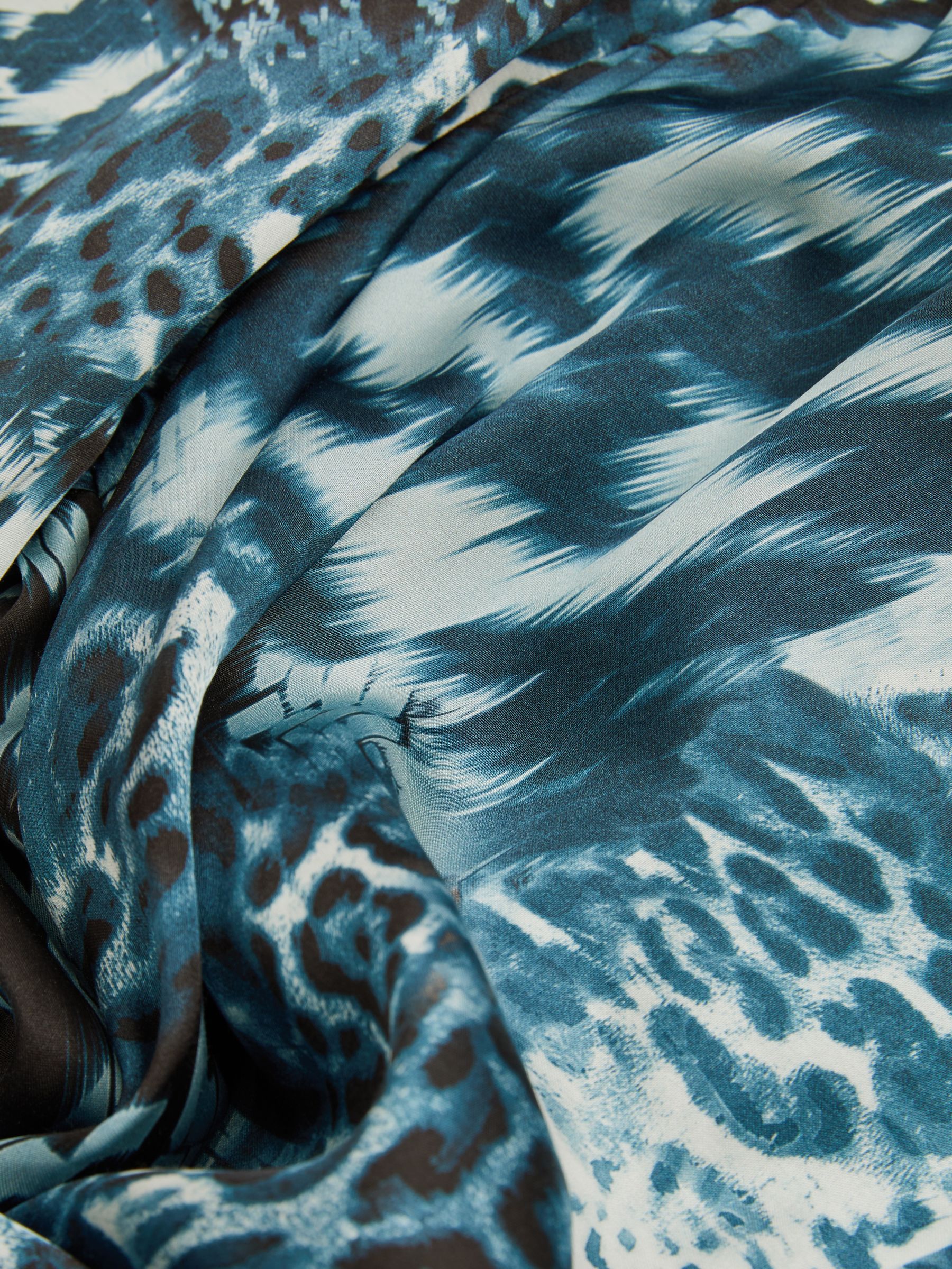 Ester Teal Printed Belted Tie Neck Mini Dress