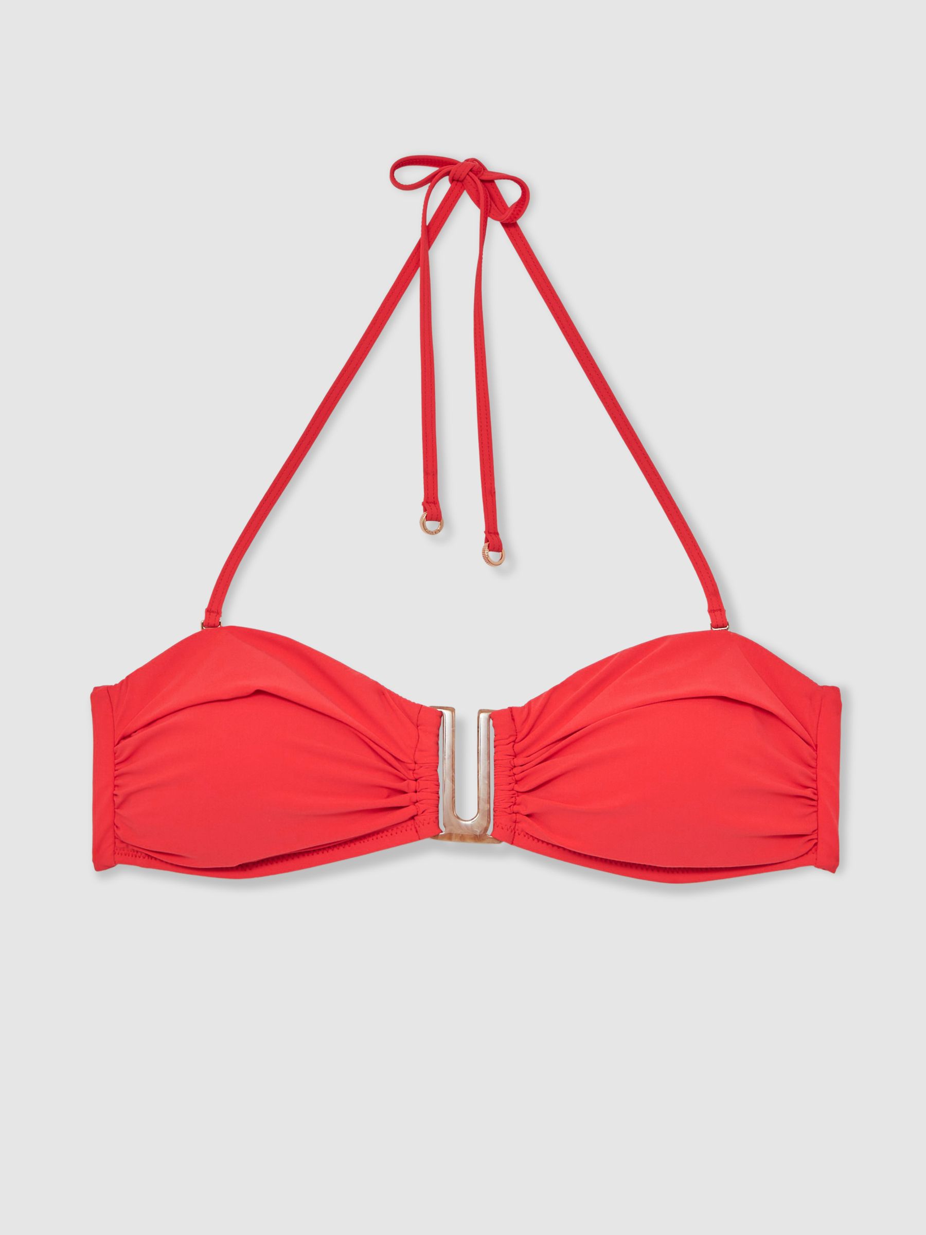 Removable Strap Bandeau Bikini Top in Coral Red