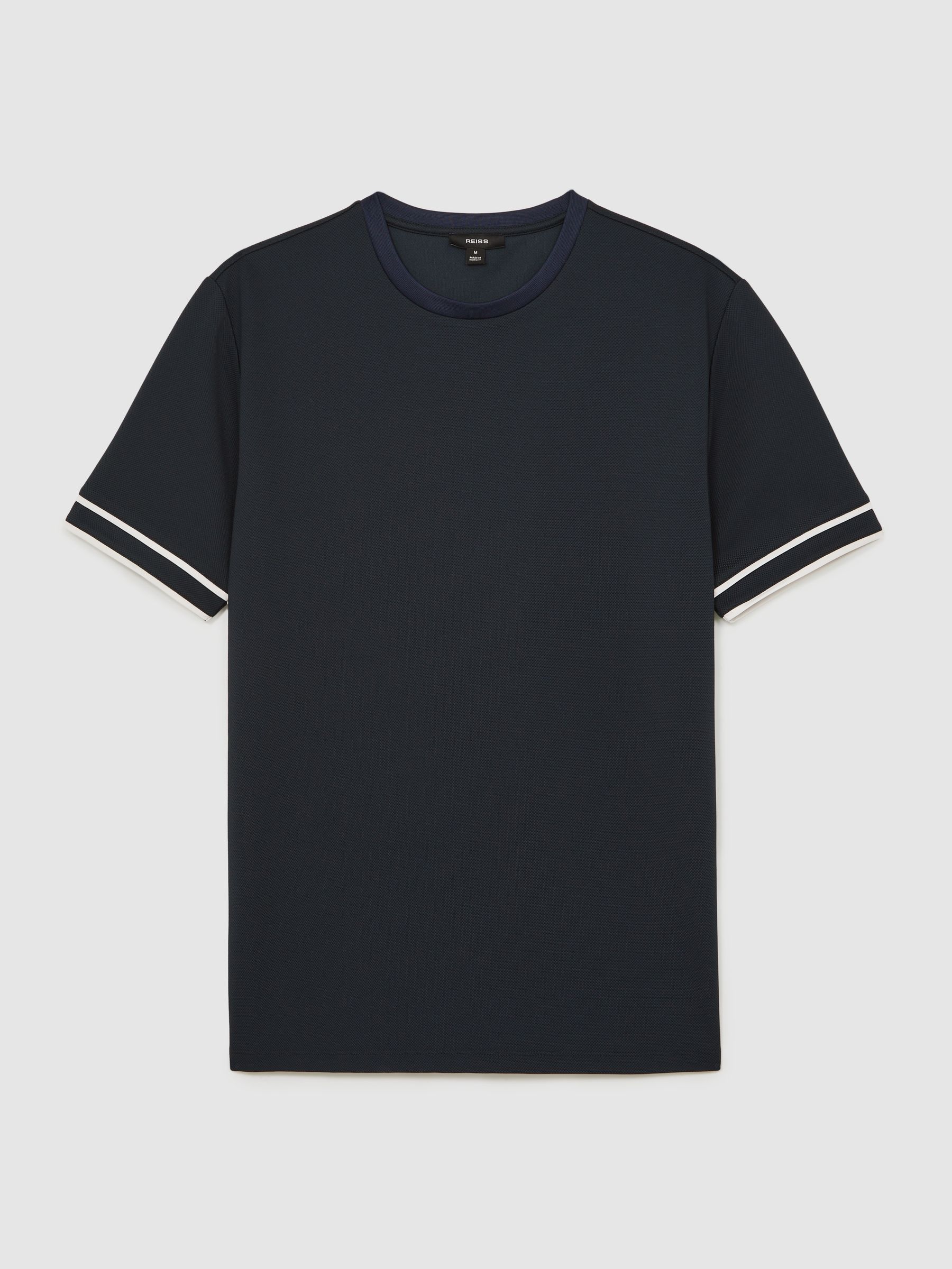 Textured Crew-Neck Tipped T-Shirt in Navy Blue