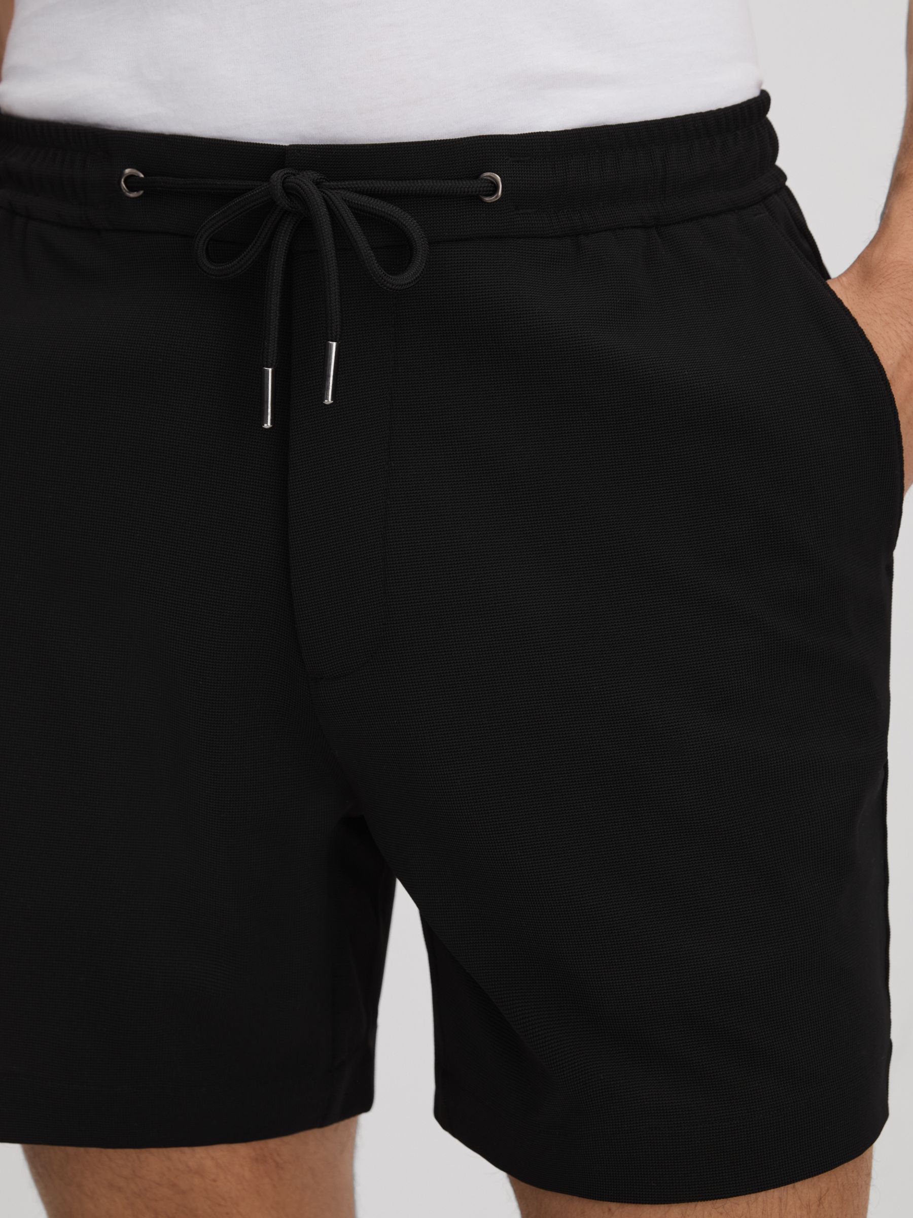Textured Drawstring Shorts in Black
