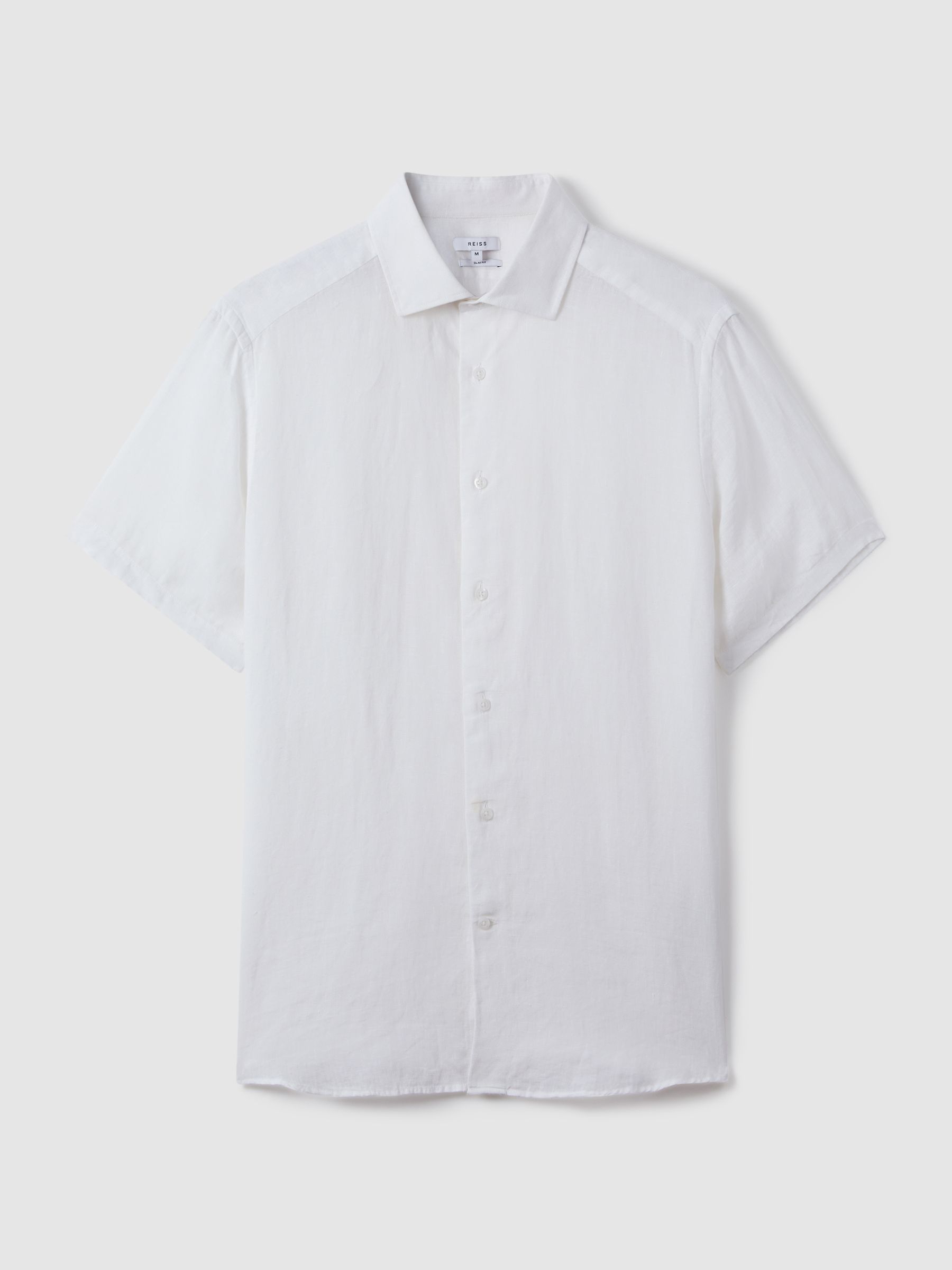 Slim Fit Linen Button-Through Shirt in White