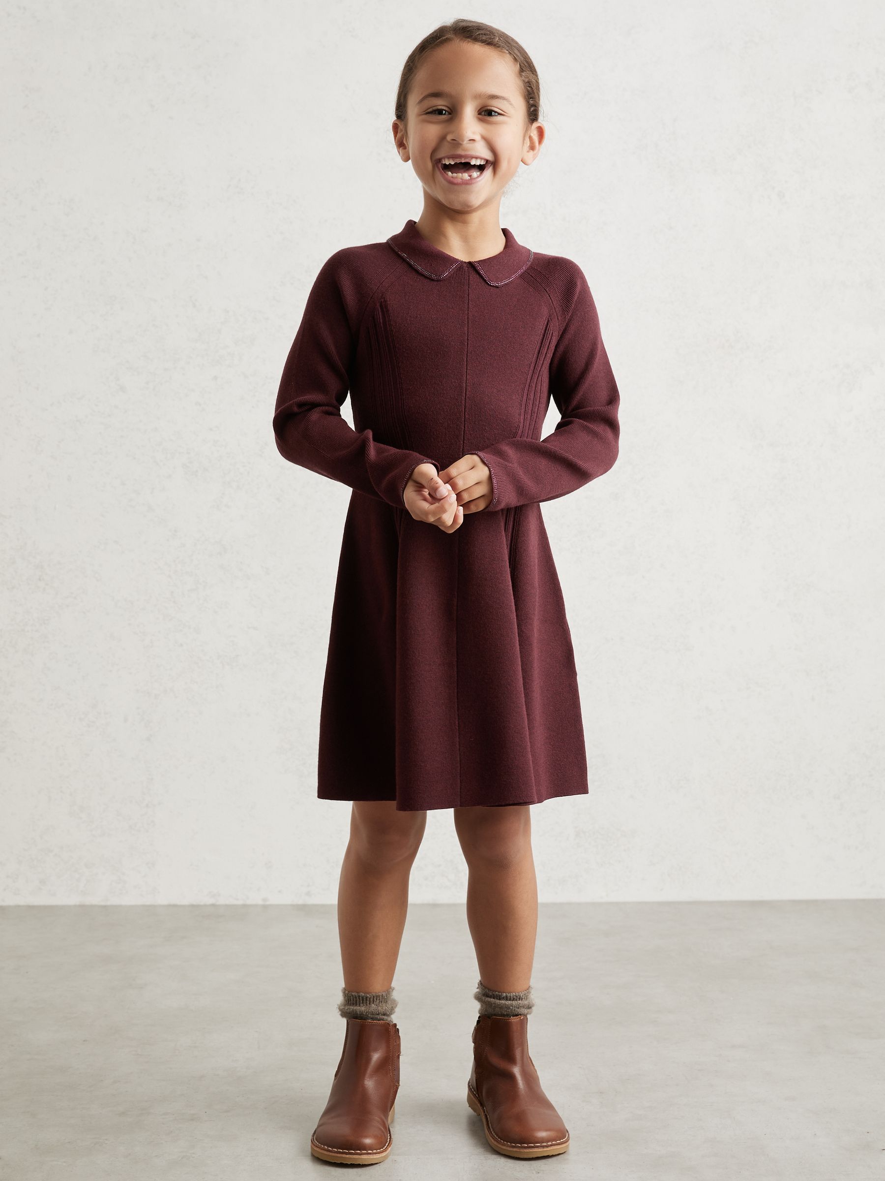 9-13 yrs Embellished Collar Knitted Dress in Berry