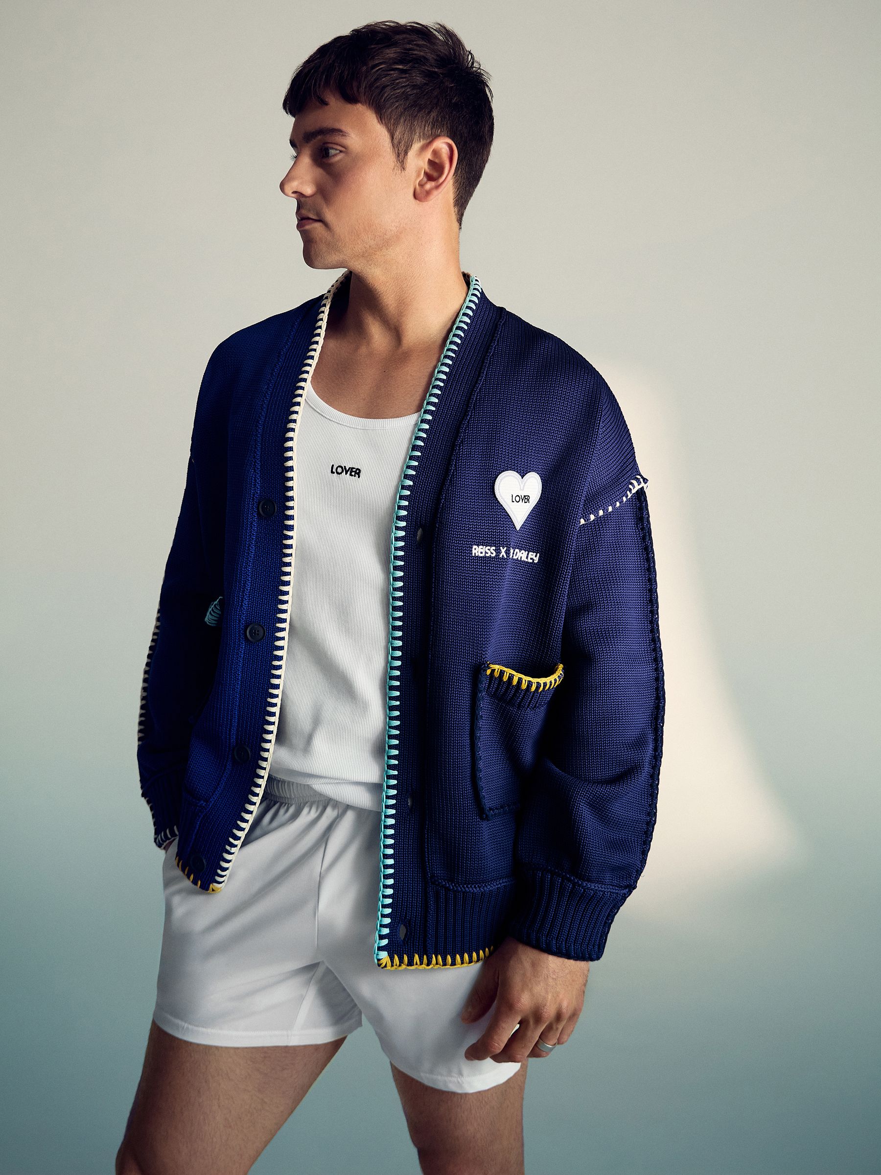 Reiss | Tom Daley Lover Knit Cardigan in Navy Blue