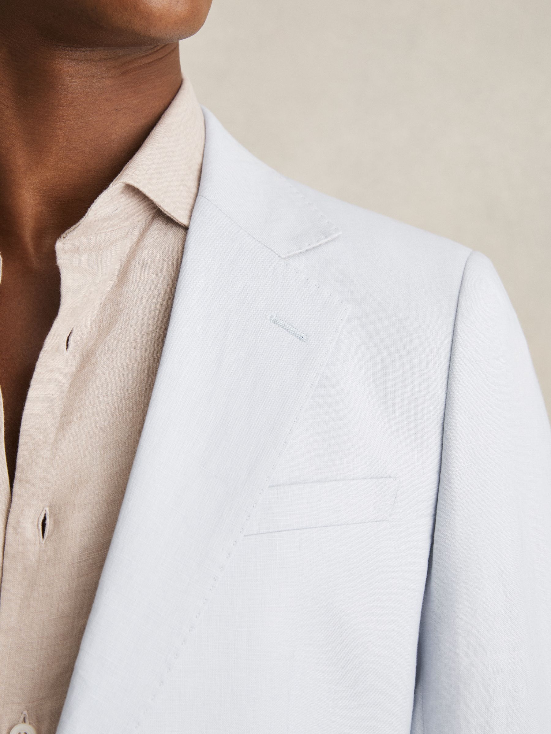 Slim Fit Single Breasted Linen Blazer in Soft Blue