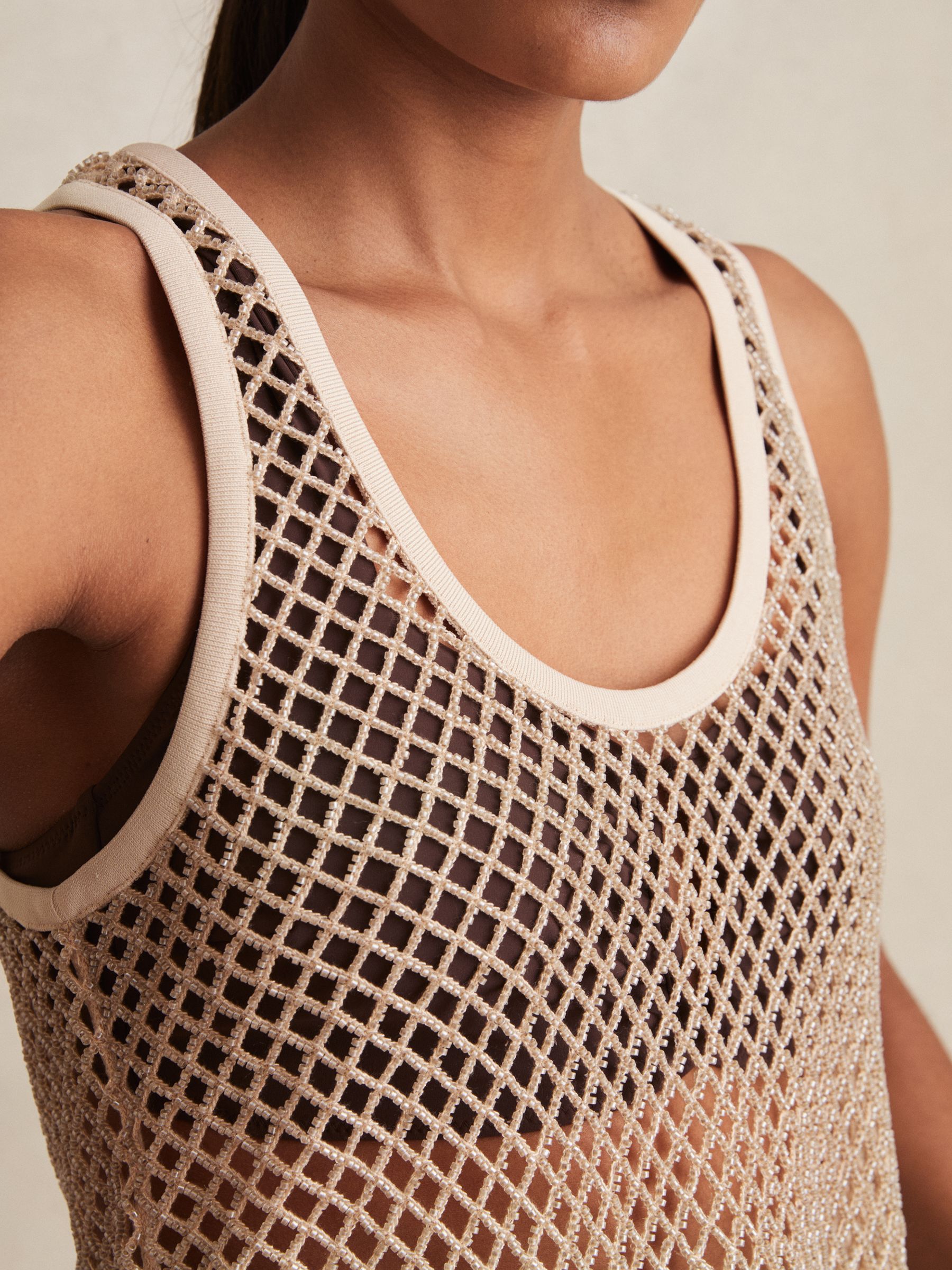 Mesh Knit Beaded Vest in Neutral