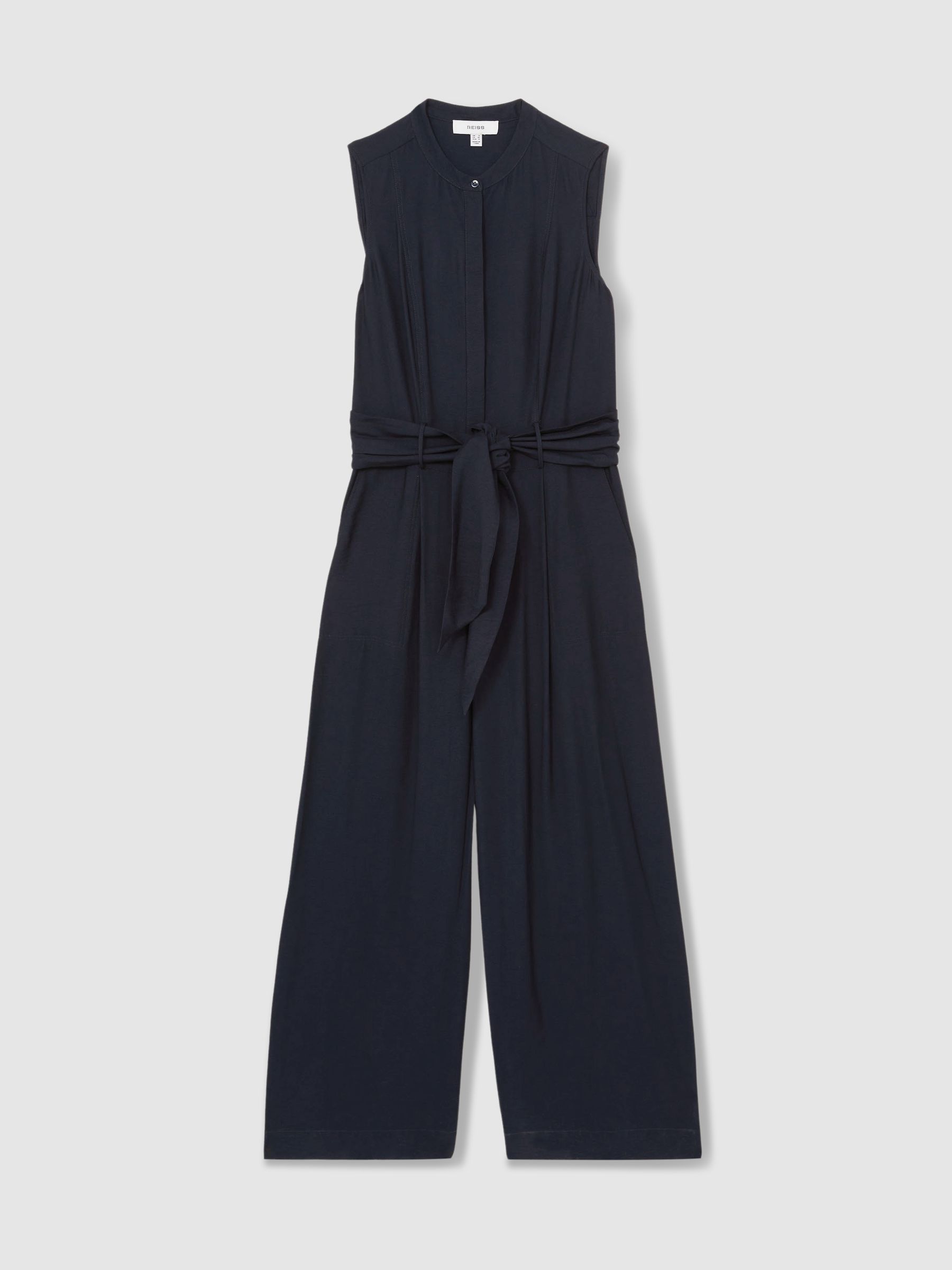 Petite Wide-Leg Belted Jumpsuit in Navy