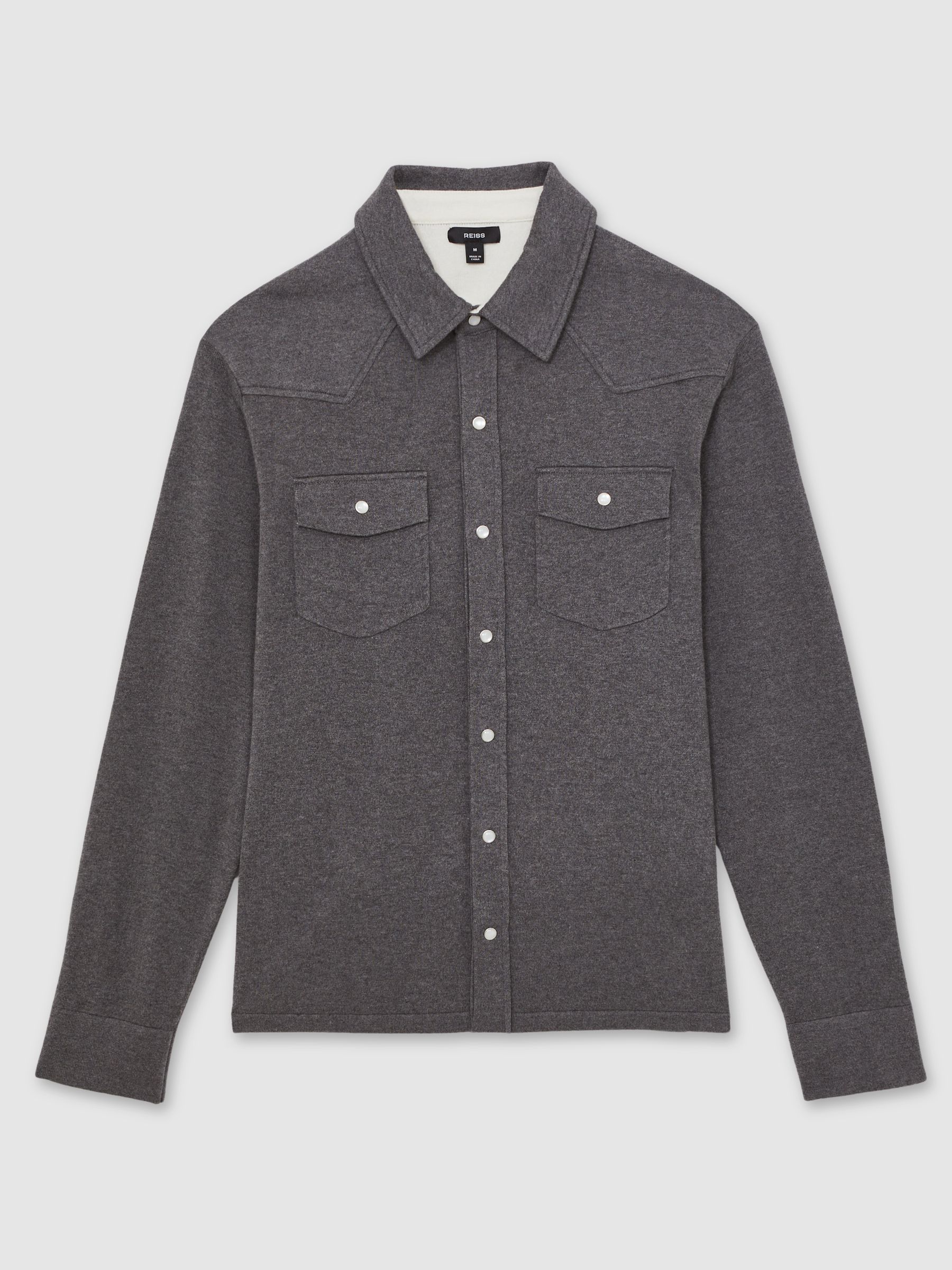 Cotton-Cashmere Western Knitted Shirt in Charcoal Grey