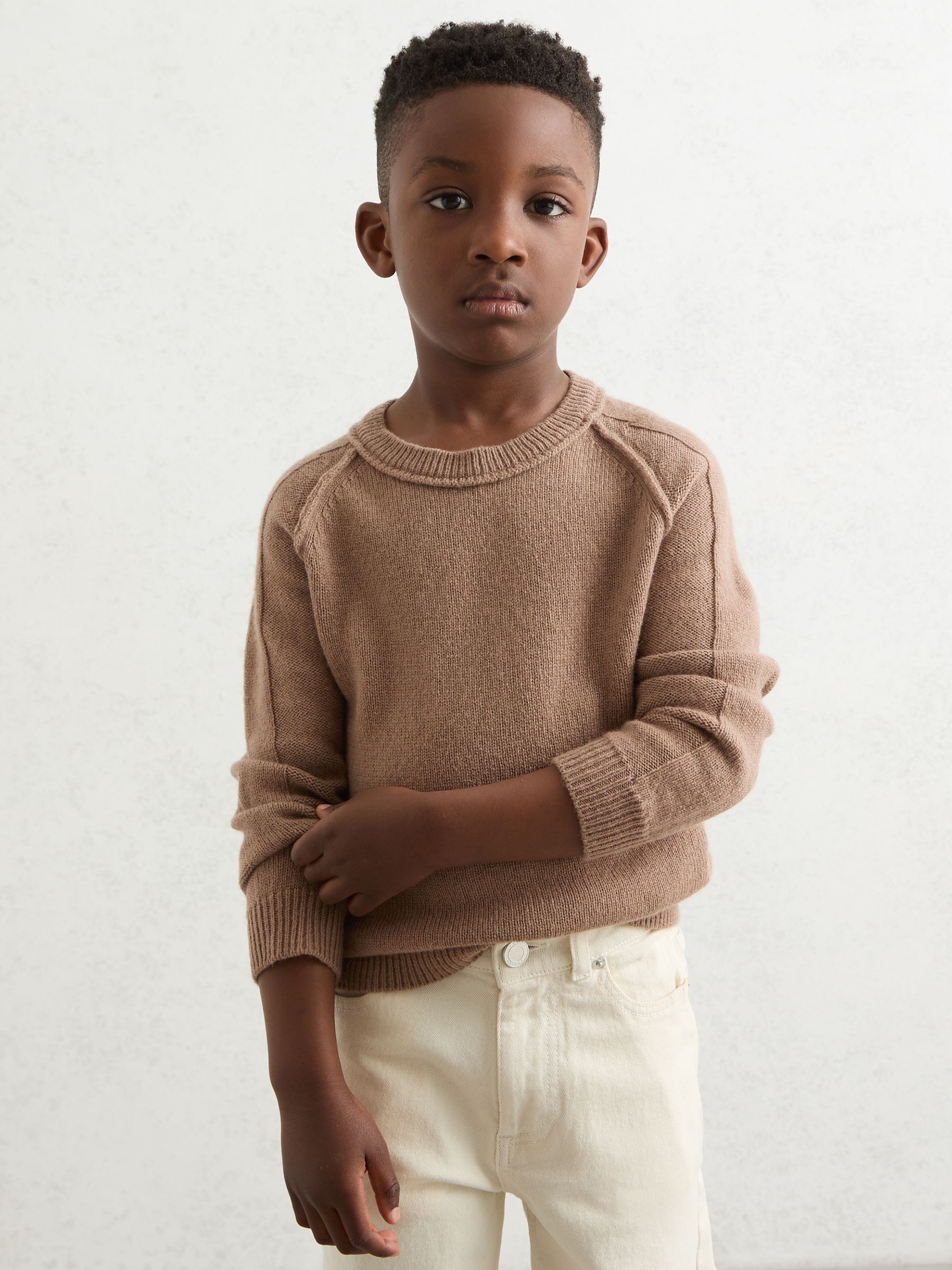 3-9 yrs Wool-Cashmere Reverse-Seam Jumper in Camel