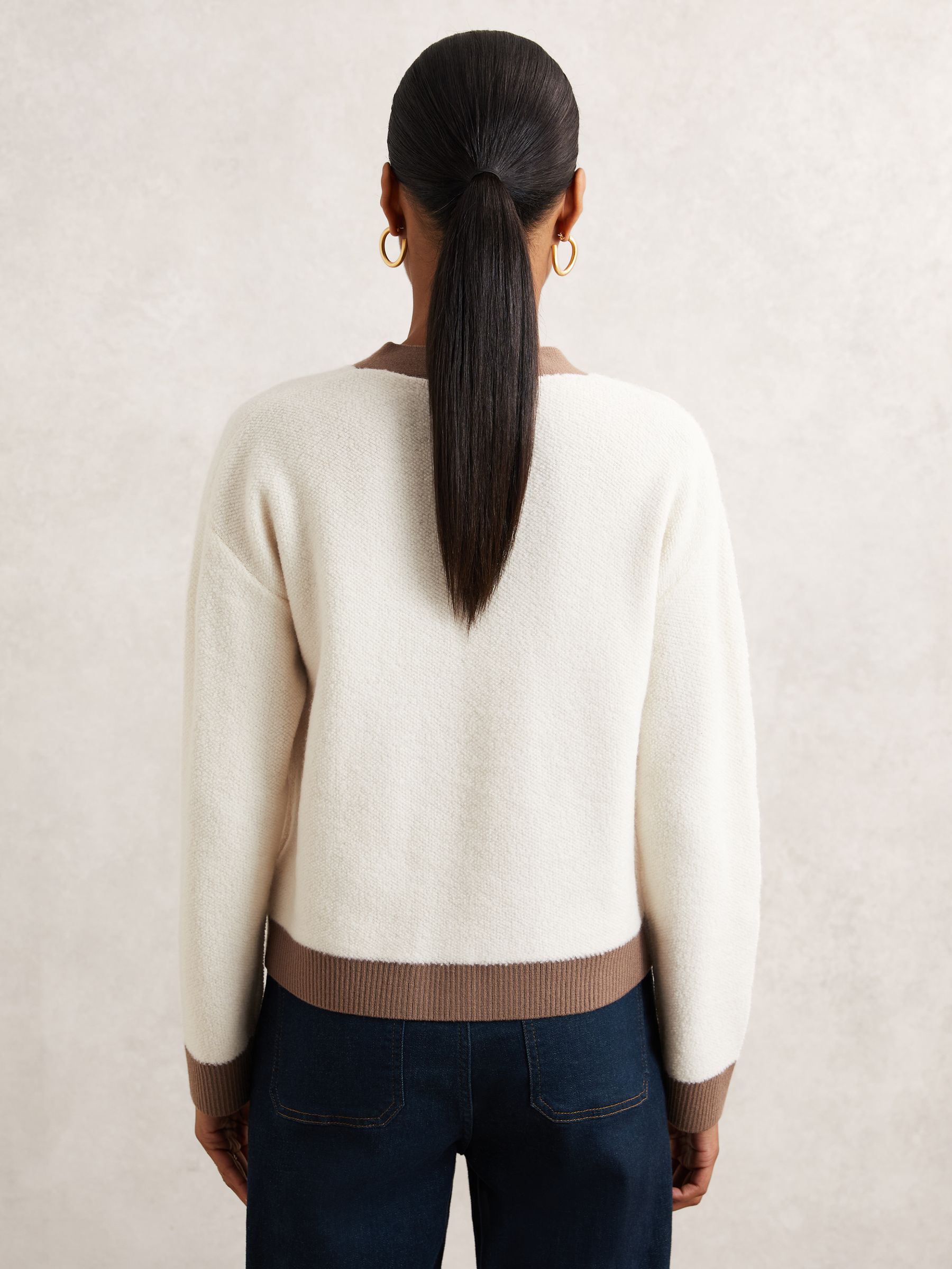 Wool Colourblock Cardigan in Cream/Neutral