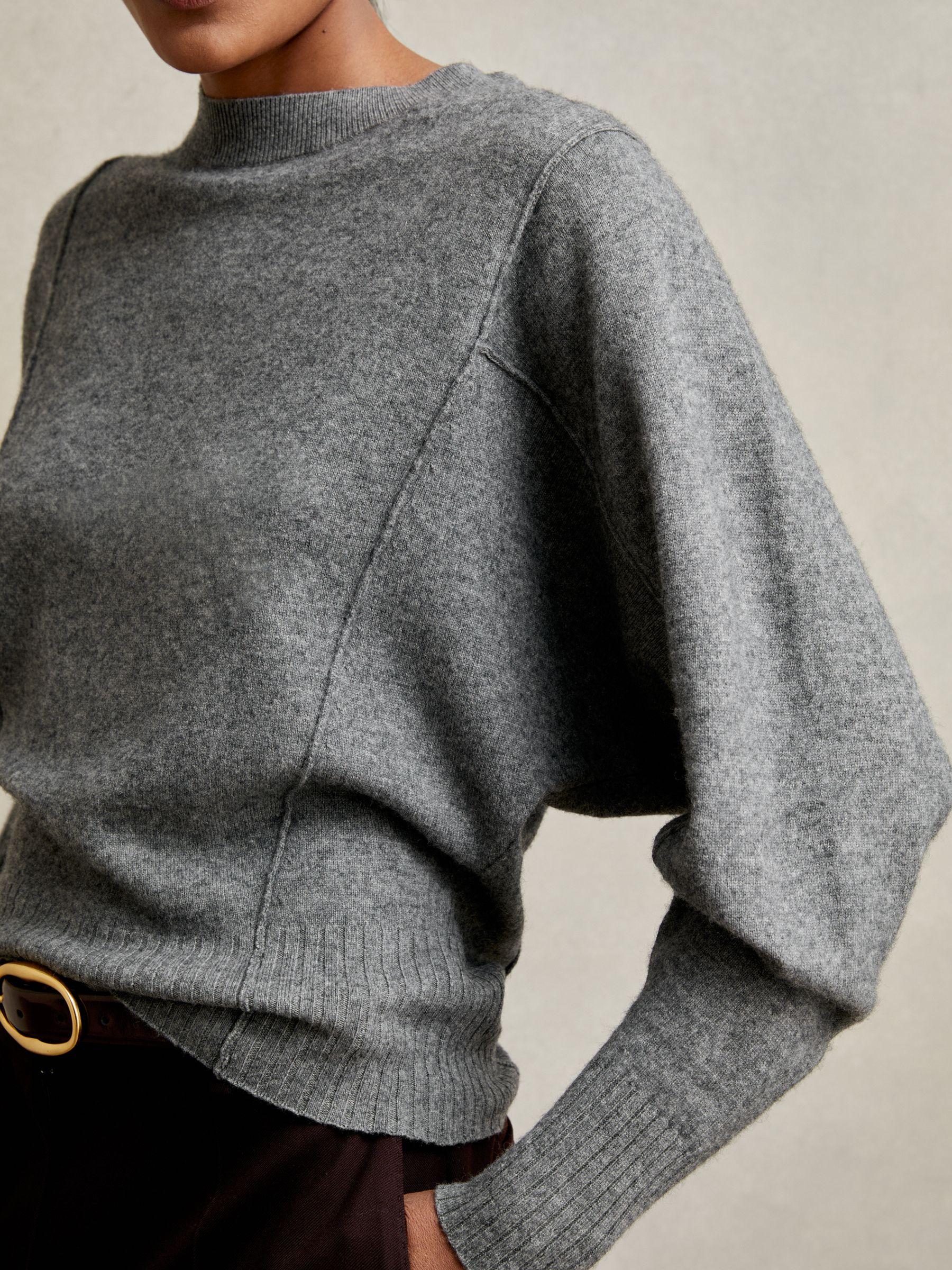 Wool-Blend Reverse-Seam Batwing Jumper With Cashmere in Charcoal
