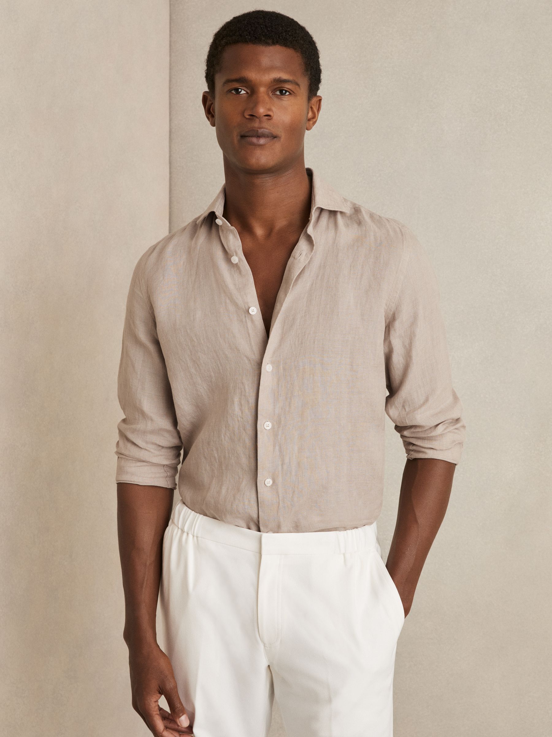 Linen Button-Through Shirt in Mink Brown