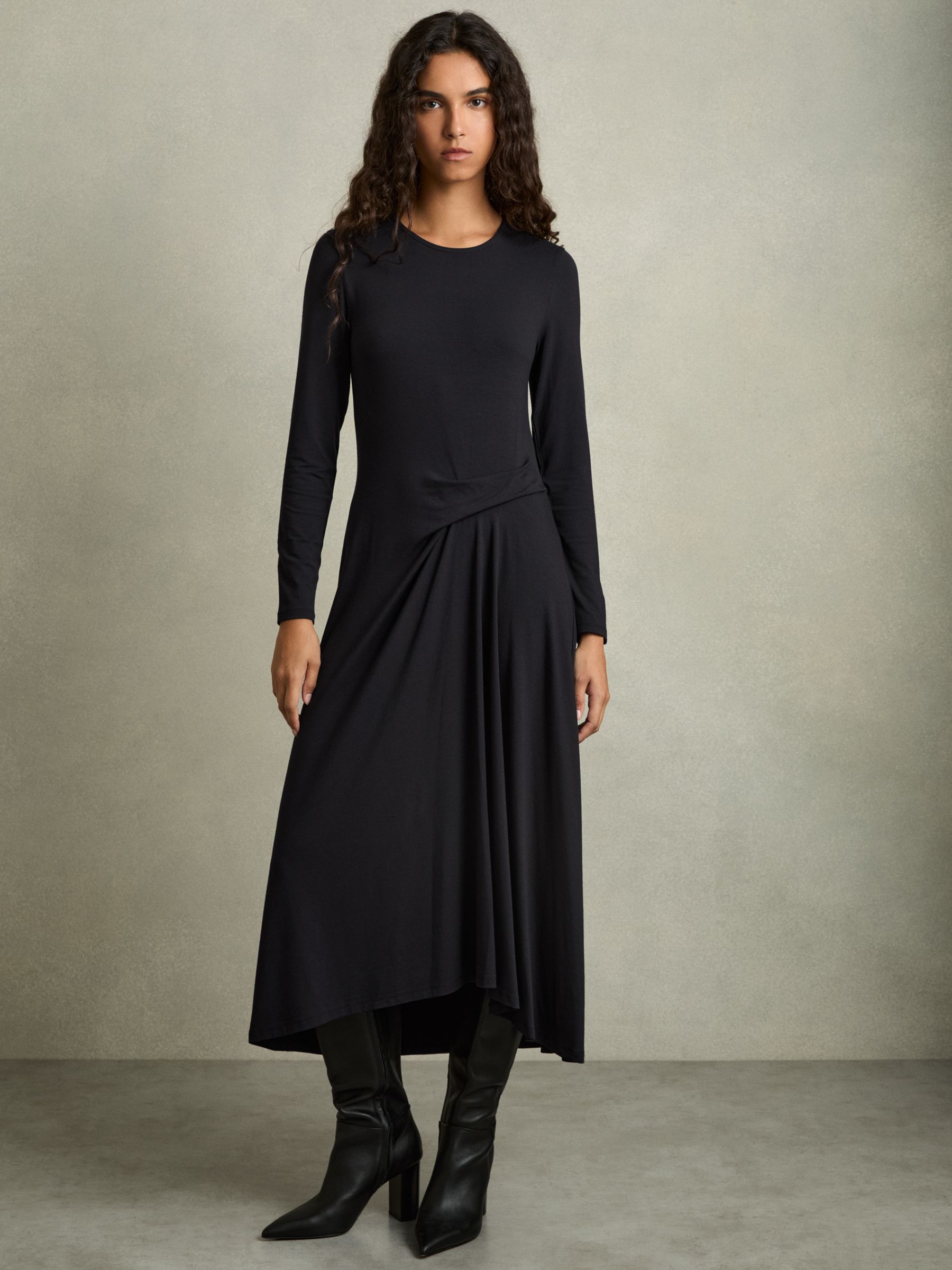 Jersey Draped Midi Dress in Navy