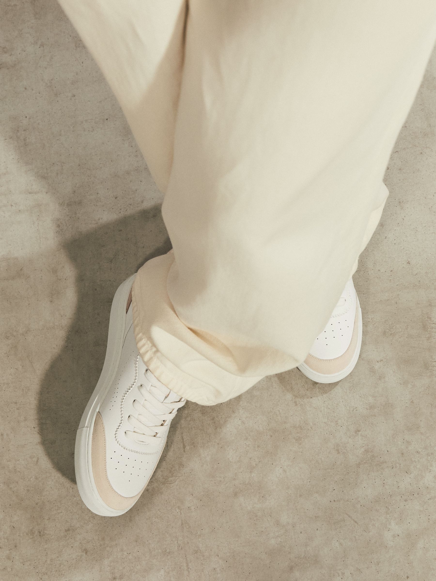 Leather Contrast Detail Trainers in White/Nude