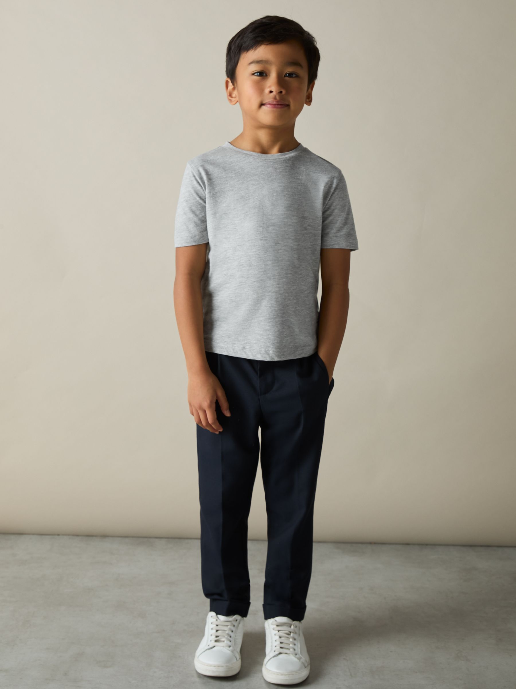 9-13 yrs Cotton Crew-Neck T-Shirts 3 Pack in White/Navy/Soft Grey