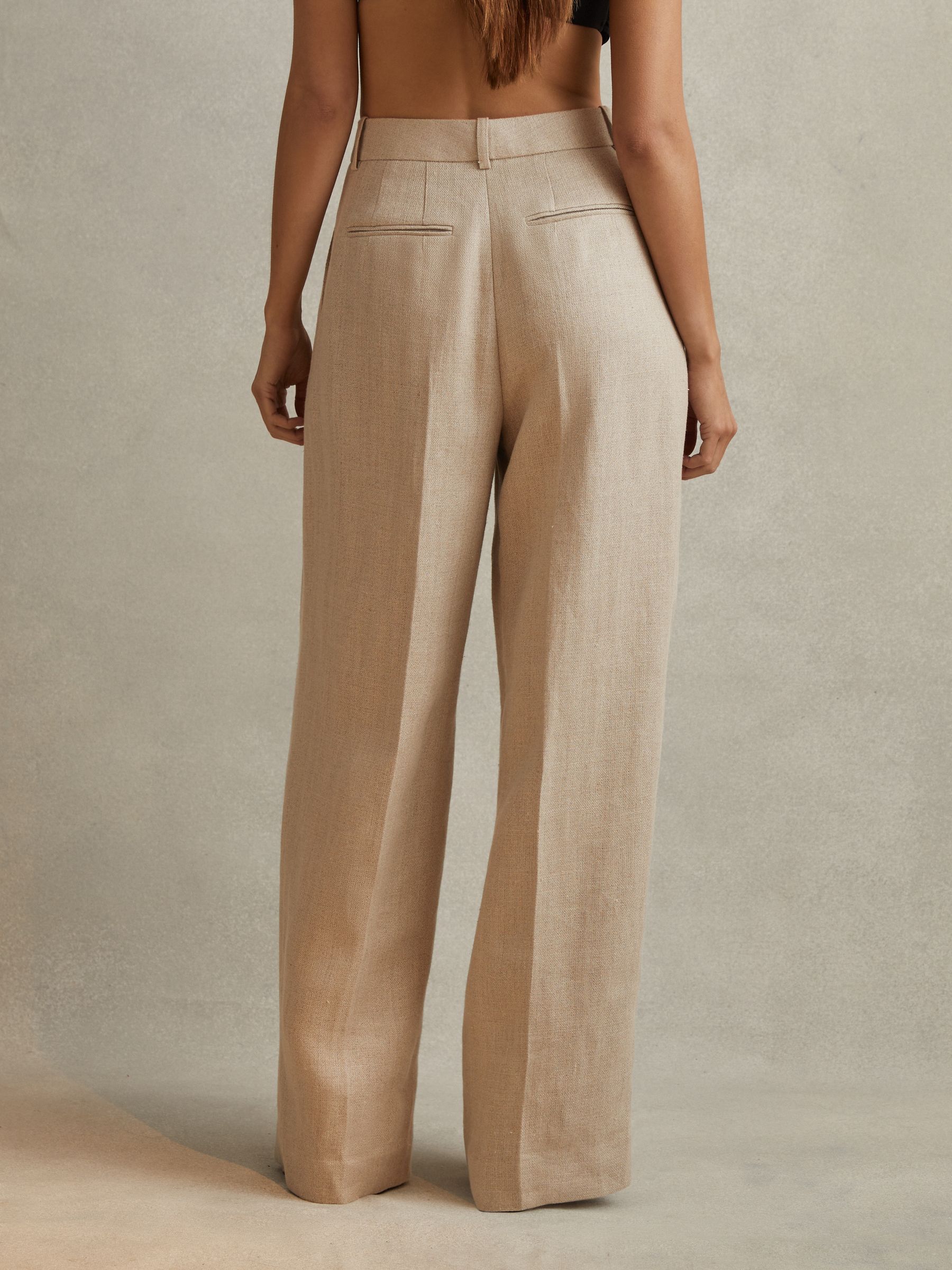 Linen Wide Leg Suit Trousers in Natural