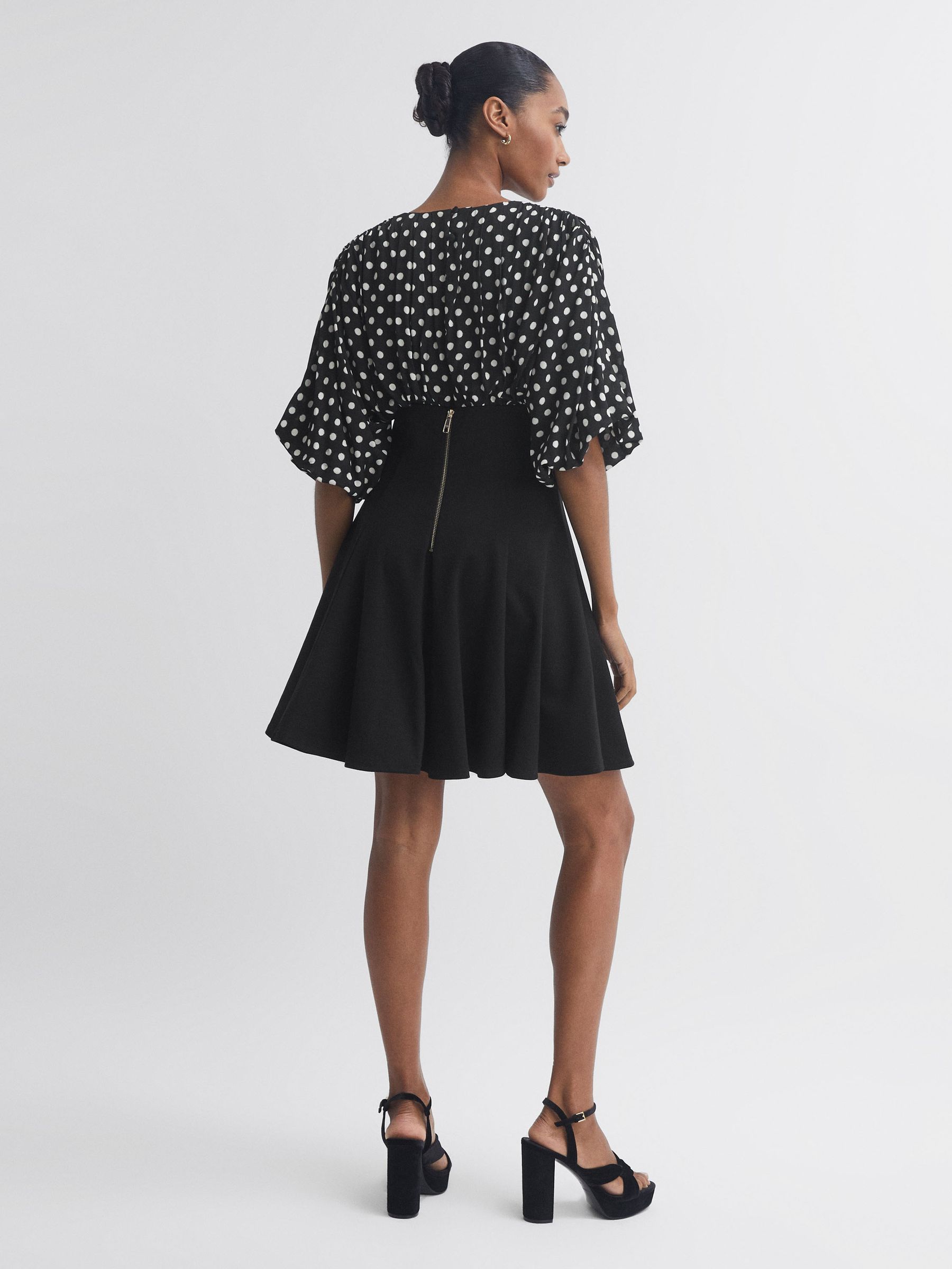 Florere Polka Dot Mini Skater Dress in Black