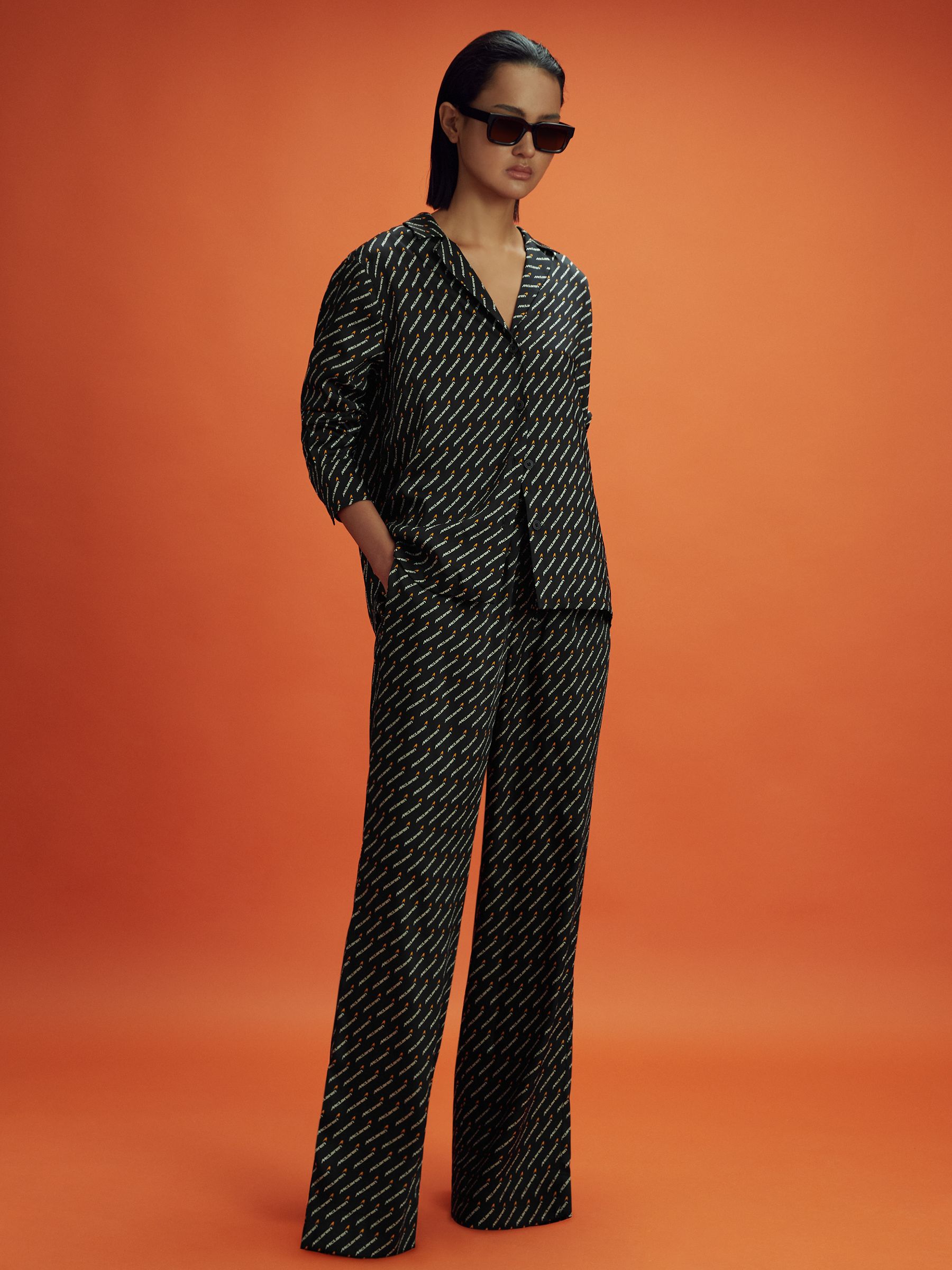 McLaren F1 Silverstone Wide Leg Drawstring Trousers in Black Multi