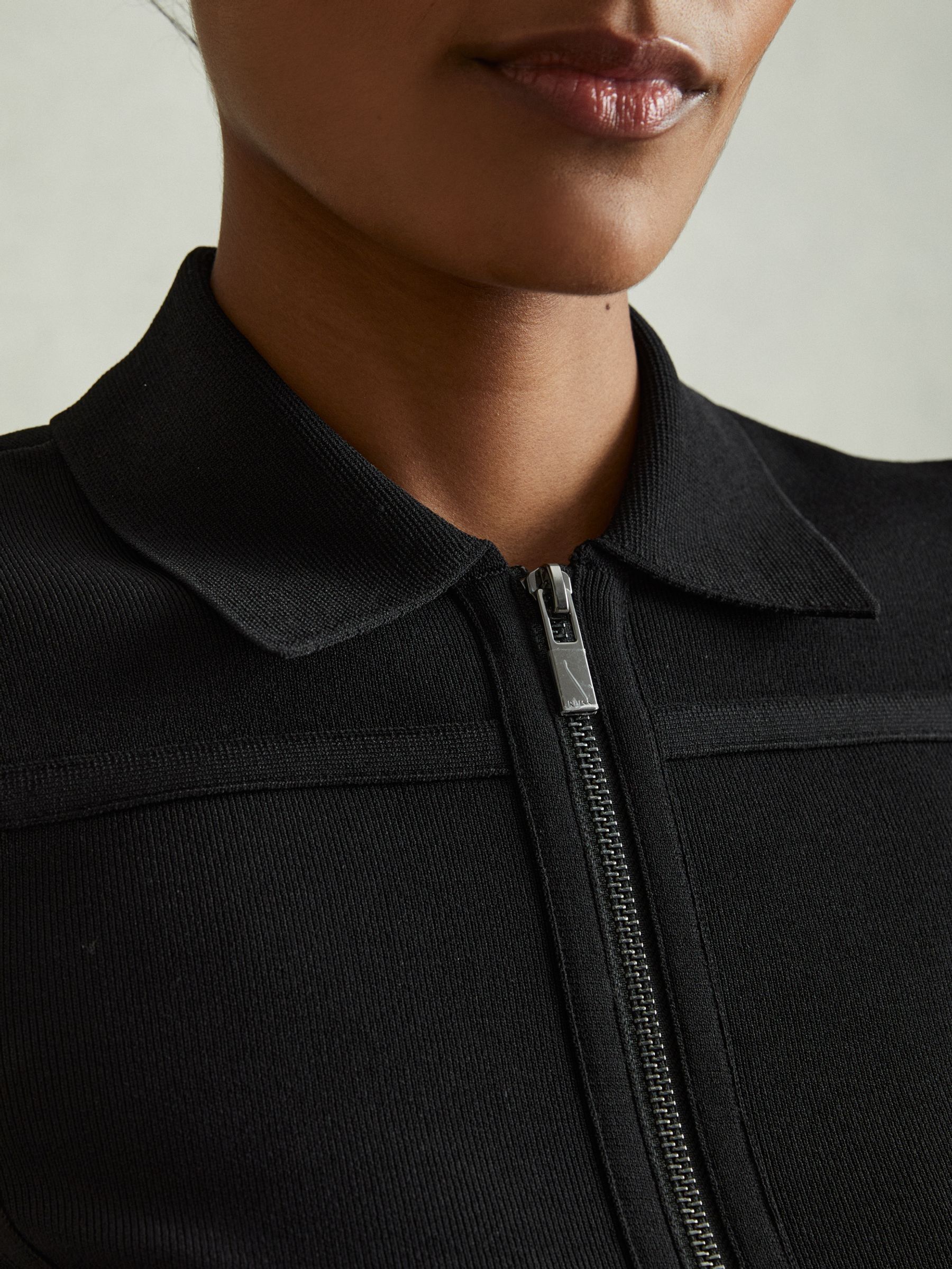 Knitted Zip-Front Mini Dress in Black