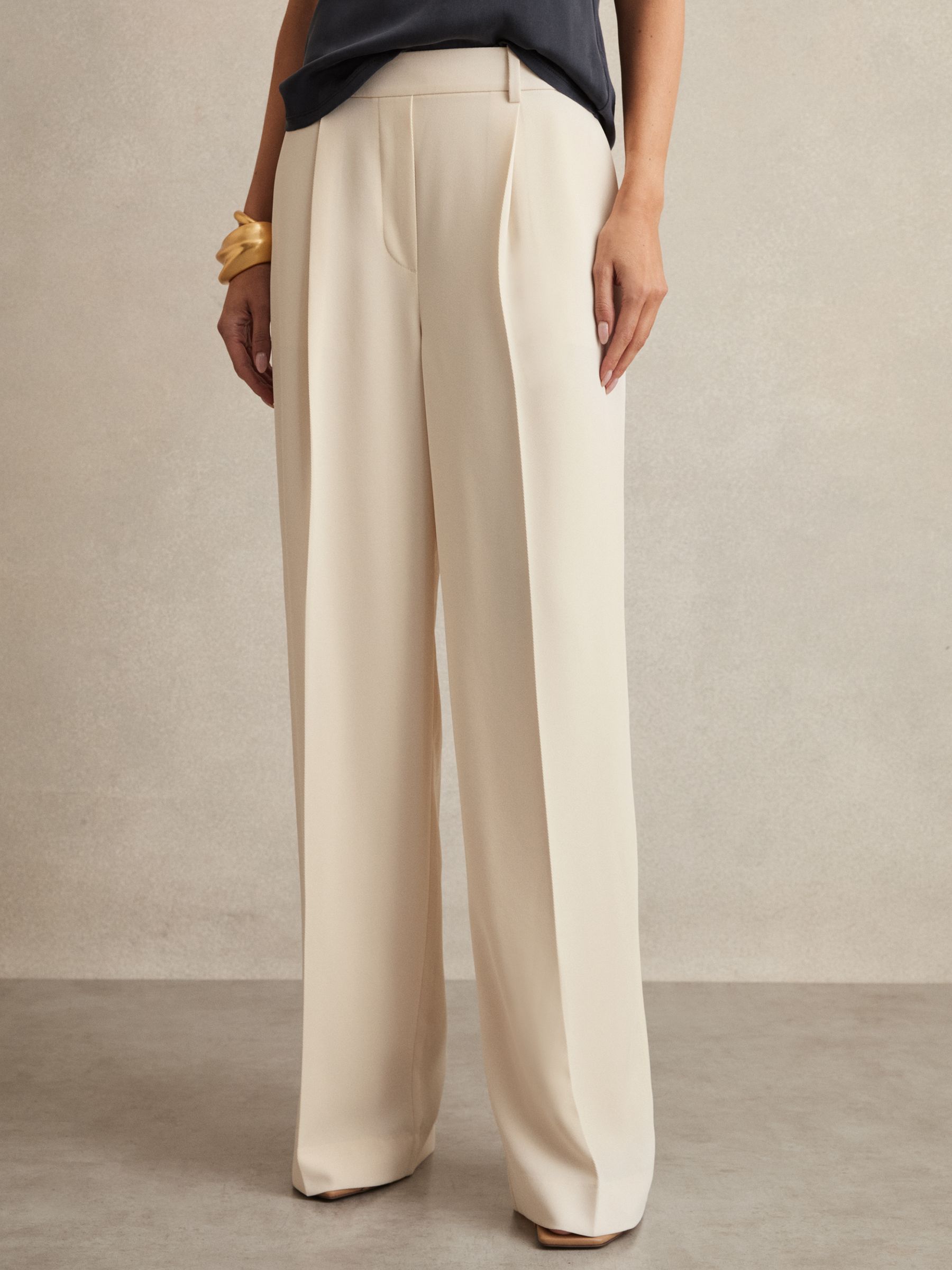 Elasticated-Waist Wide-Leg Twill Trousers in Cream