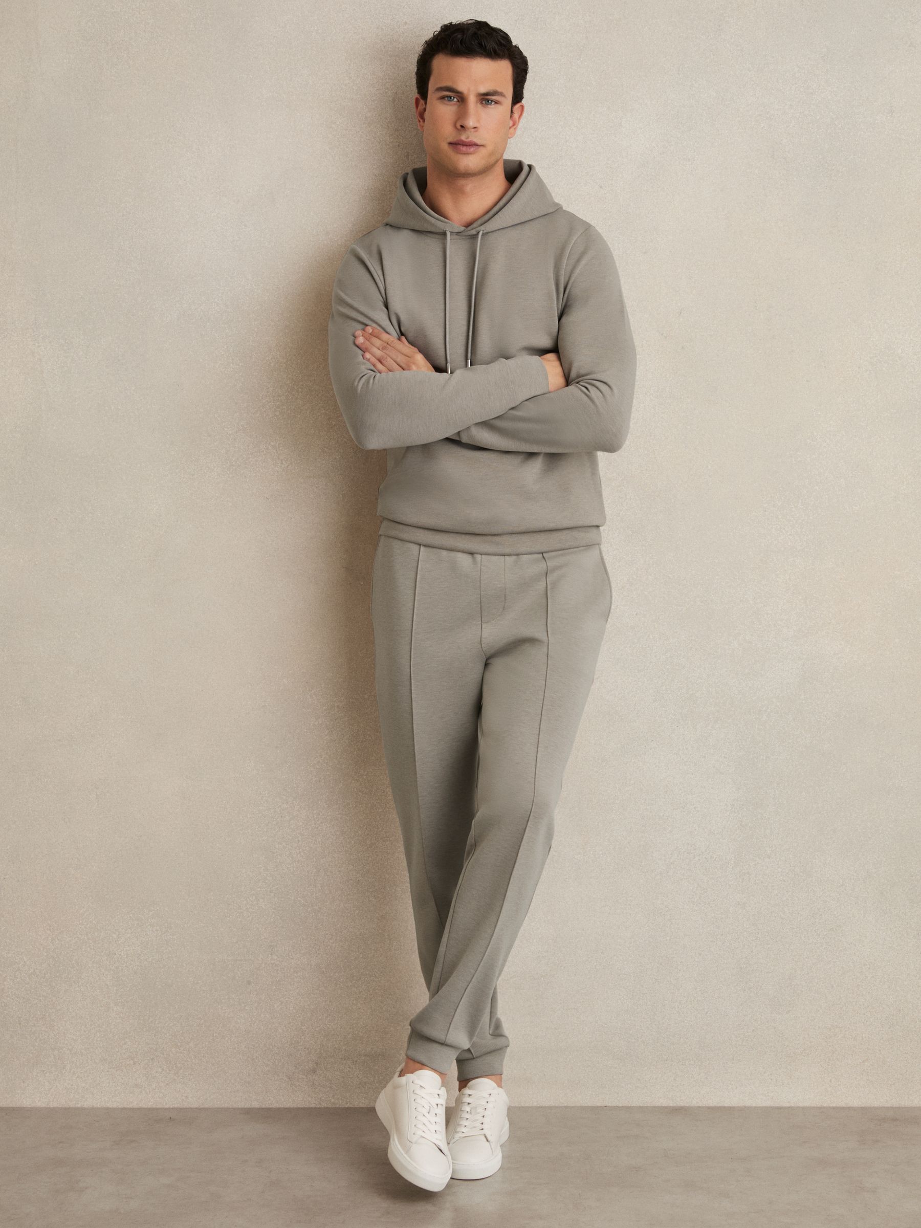 Interlock Jersey Drawstring Hoodie in Taupe