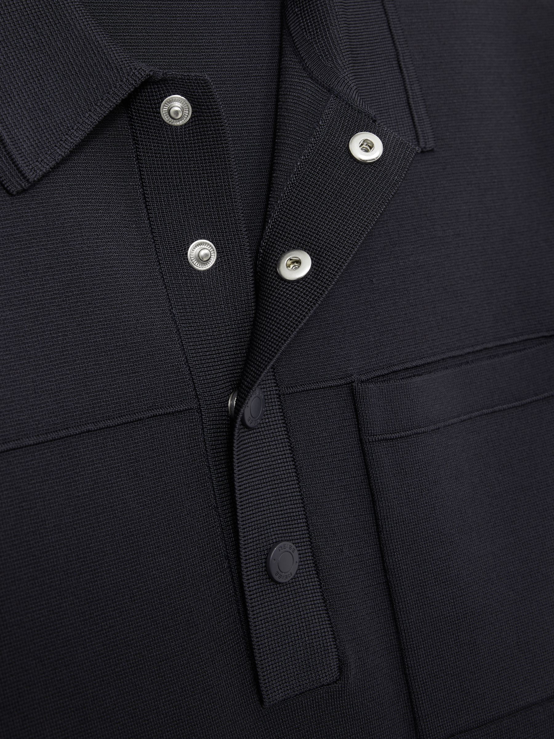 Press-Stud Seam-Detail Polo Shirt in Navy
