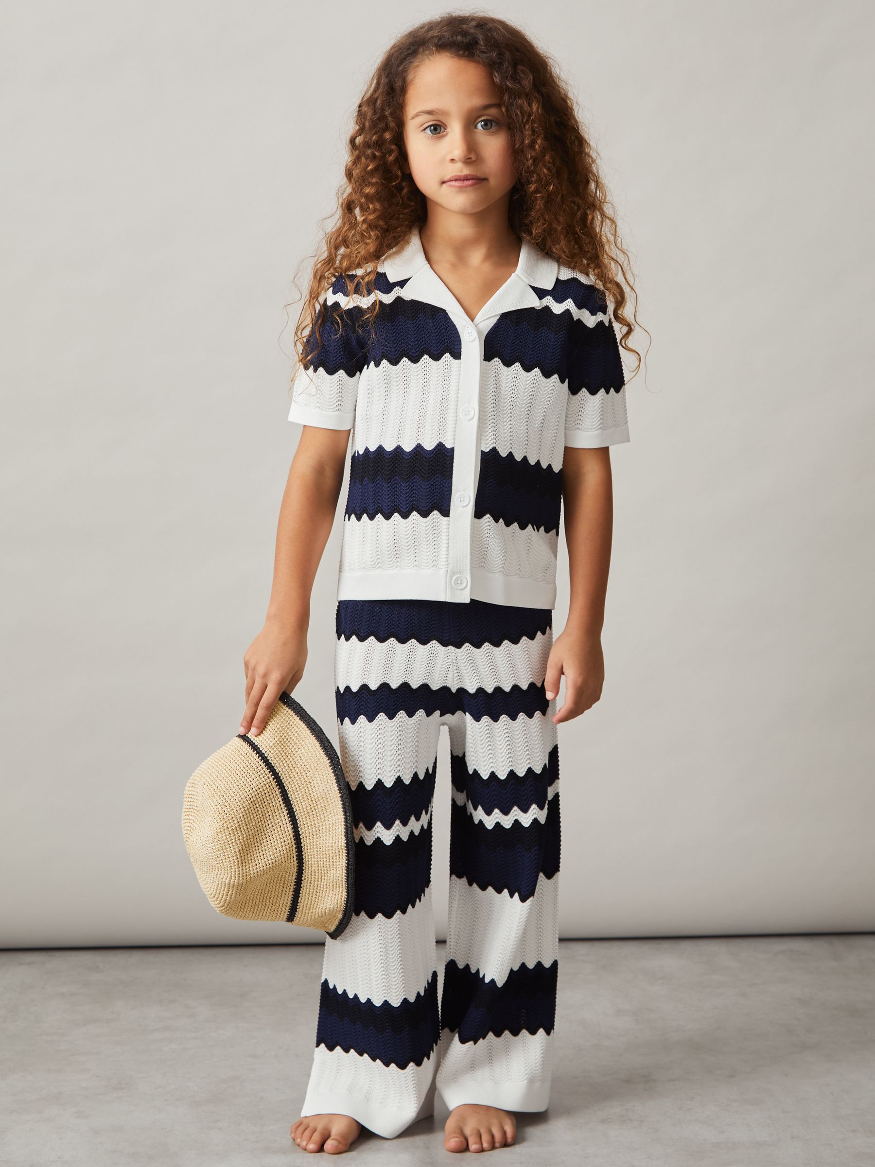 9-13 yrs Zig-Zag Pointelle-Knit Top in Navy
