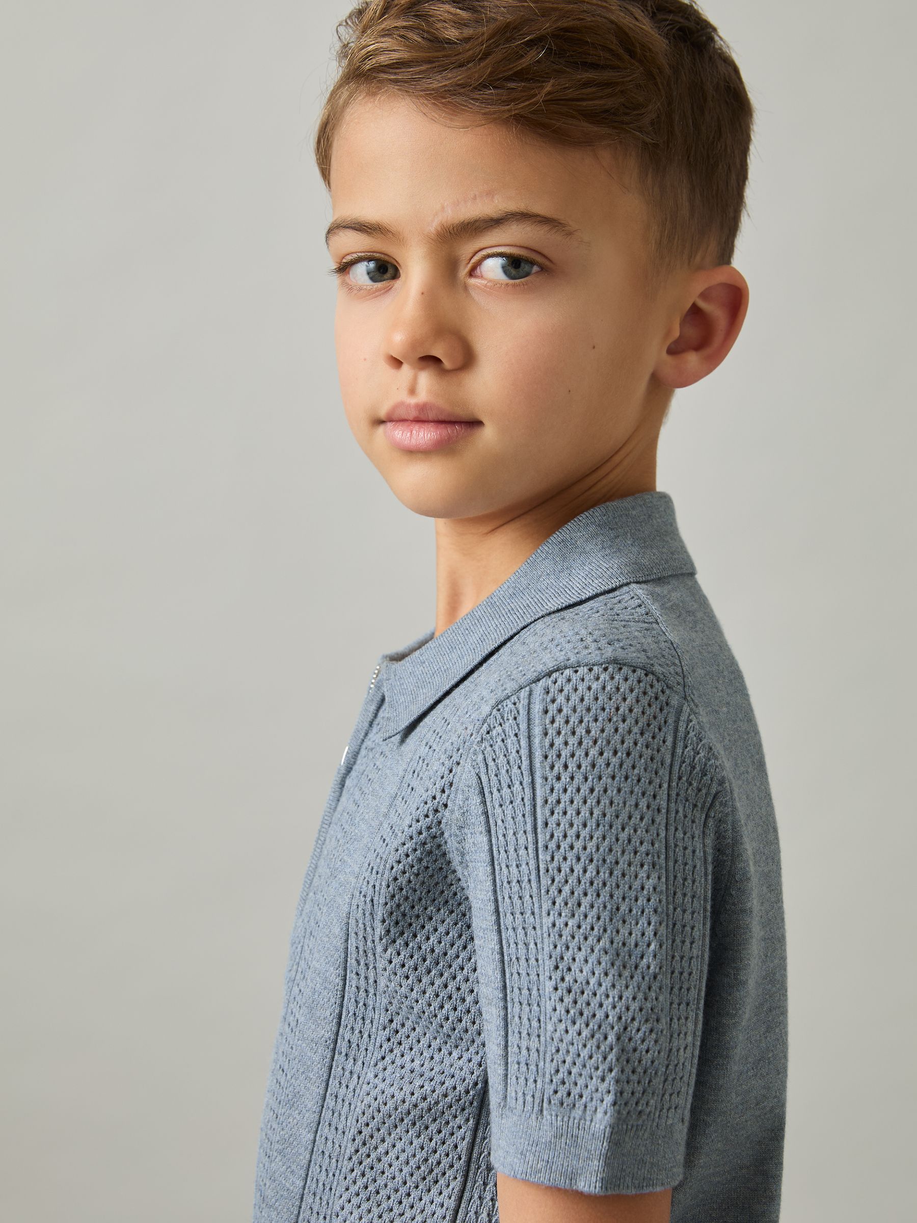 3-9 yrs Textured-Knit Half-Zip Polo Shirt in Airforce Blue