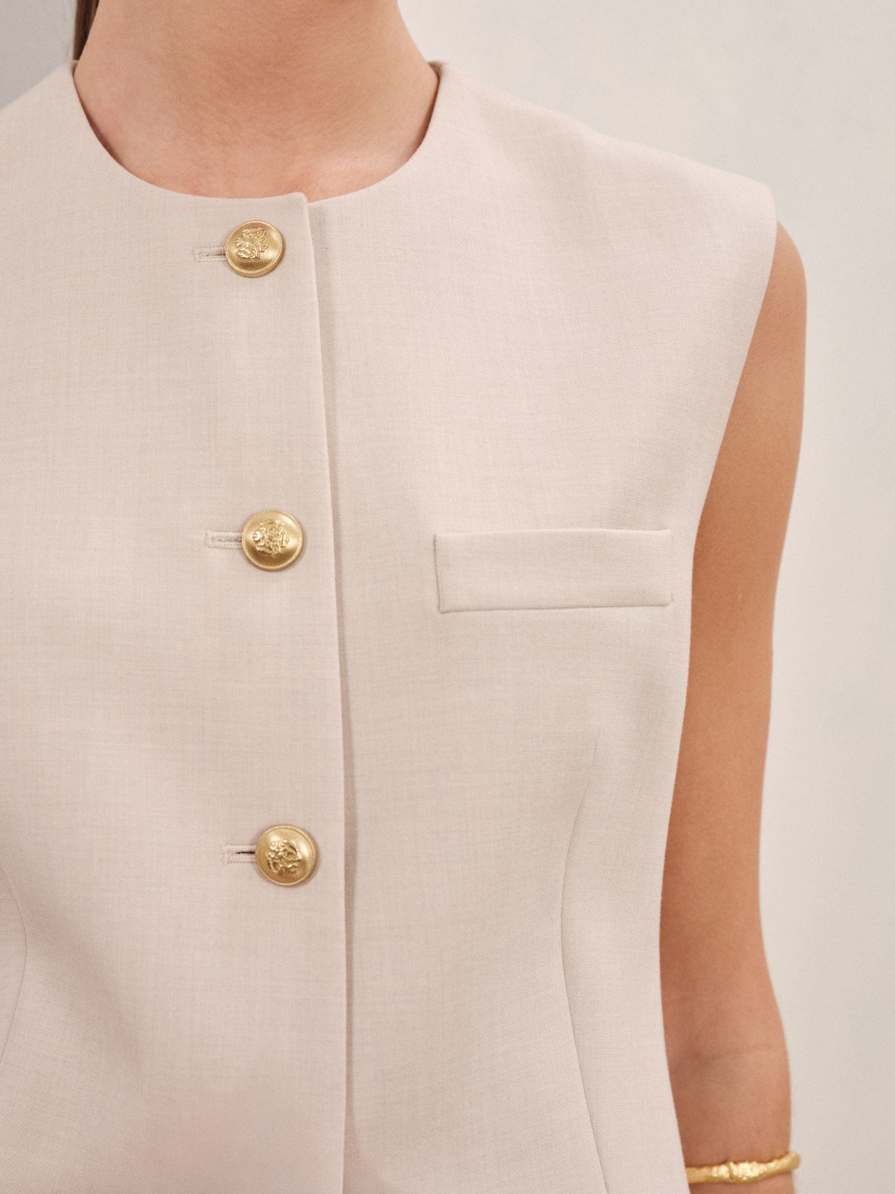 High-Neck Longline Waistcoat in Neutral