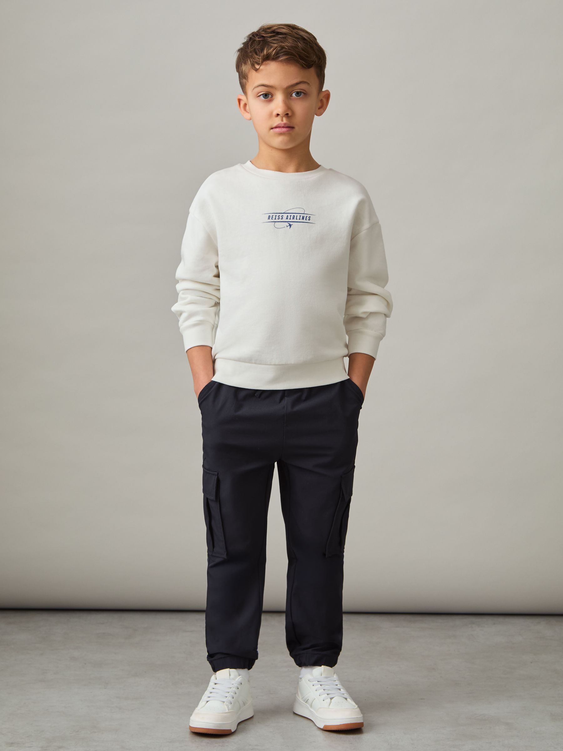 9-13 yrs Cotton-Blend Airlines-Print Sweatshirt in White/Blue