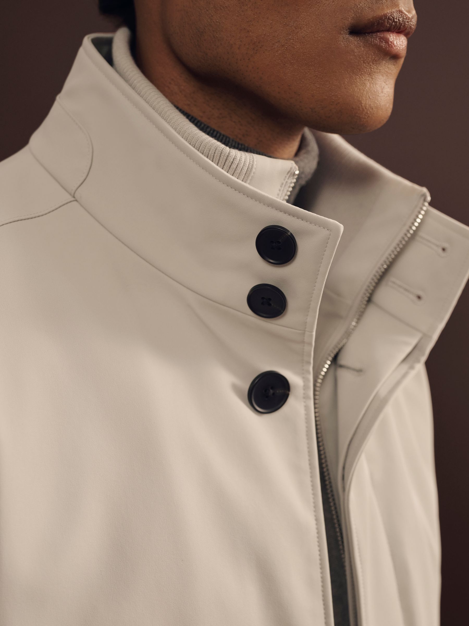 Hybrid Removable Funnel Neck Overcoat in Stone