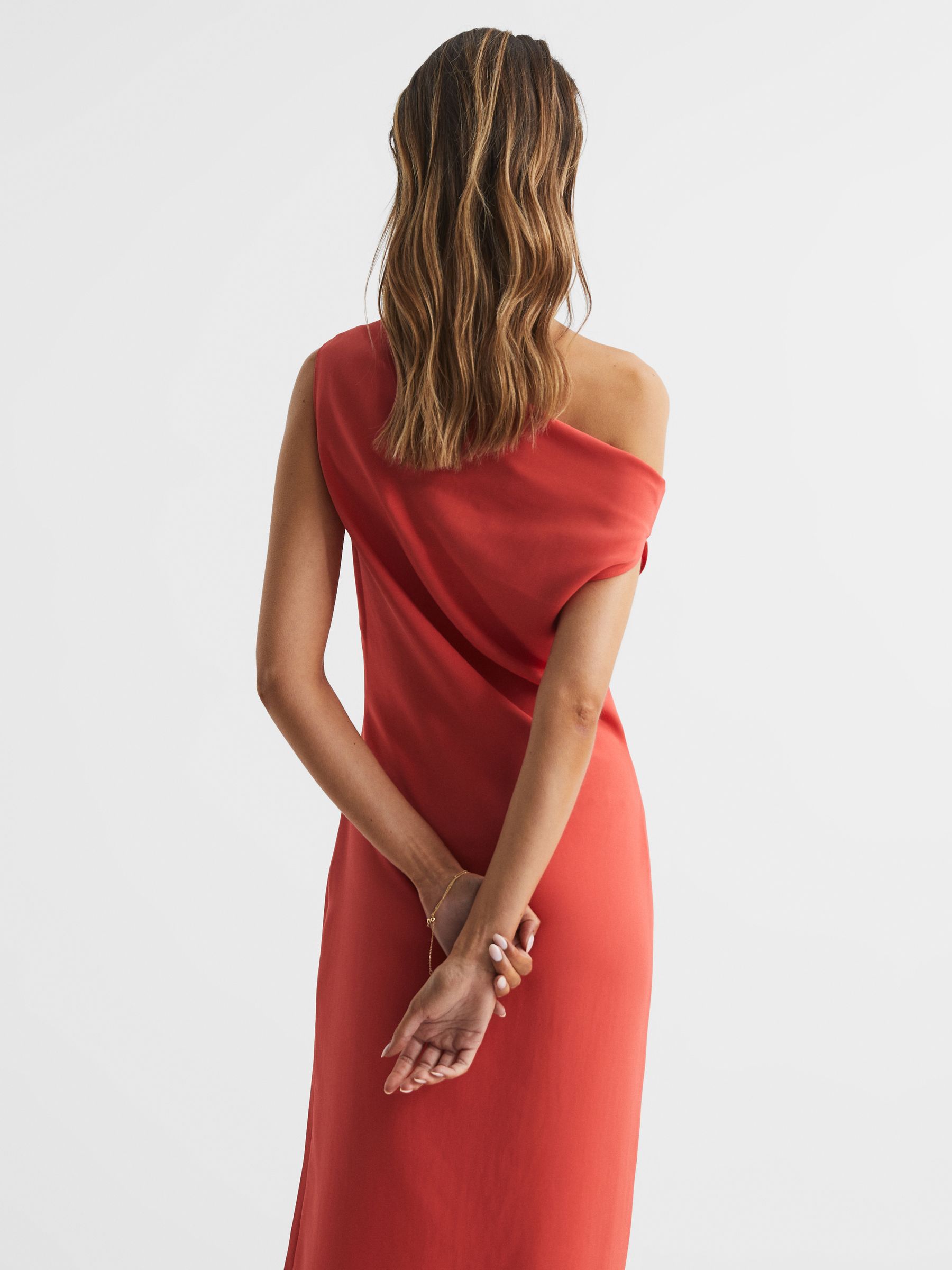 Off-Shoulder Bodycon Midi Dress in Coral