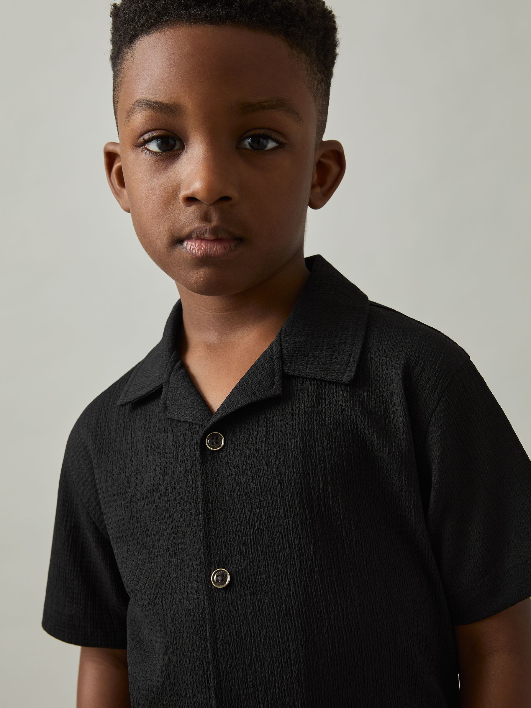 9-13 yrs Textured Cuban Collar Shirt in Black