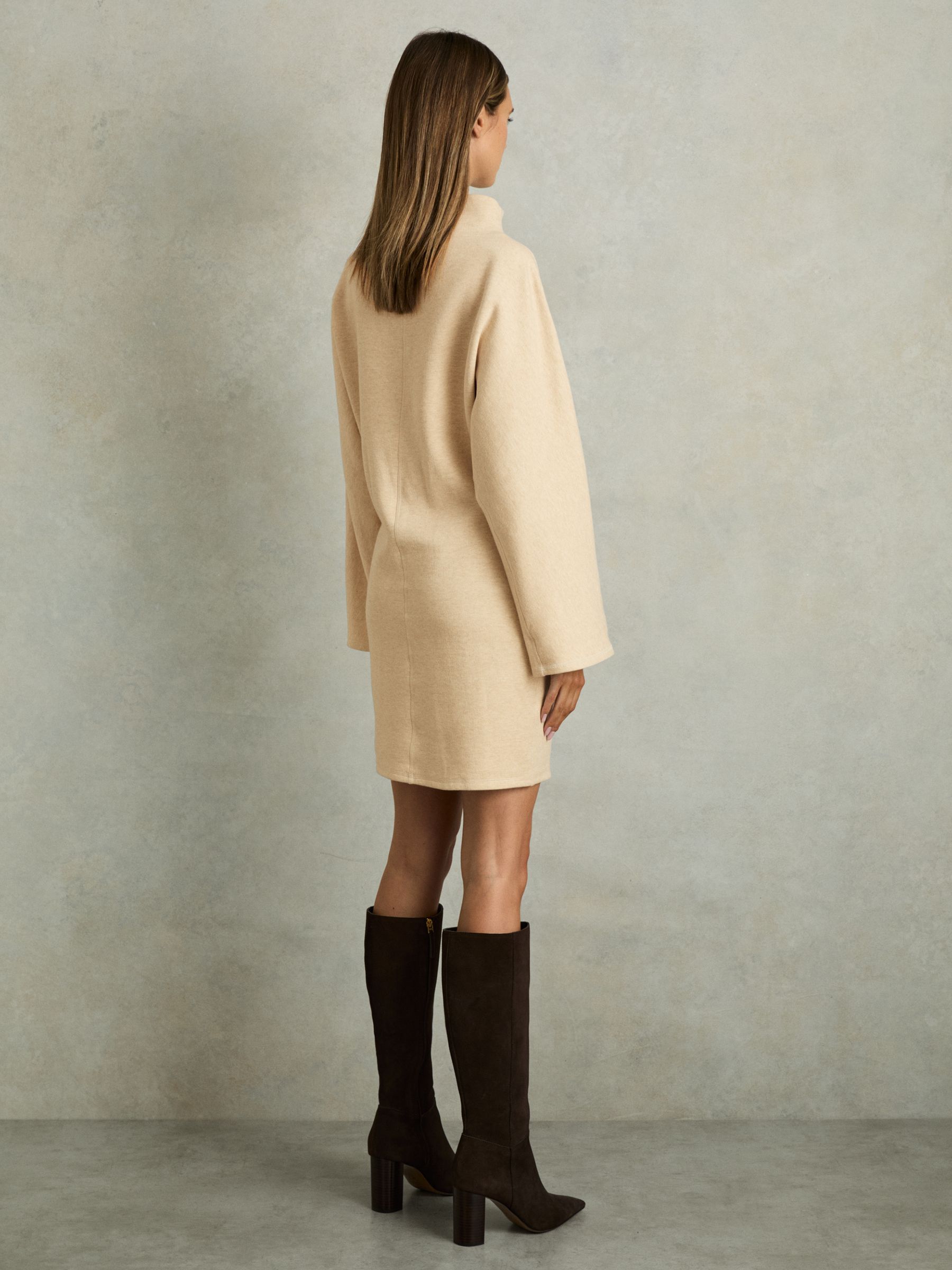 Cotton-Blend Jersey Funnel-Neck Dress in Cream