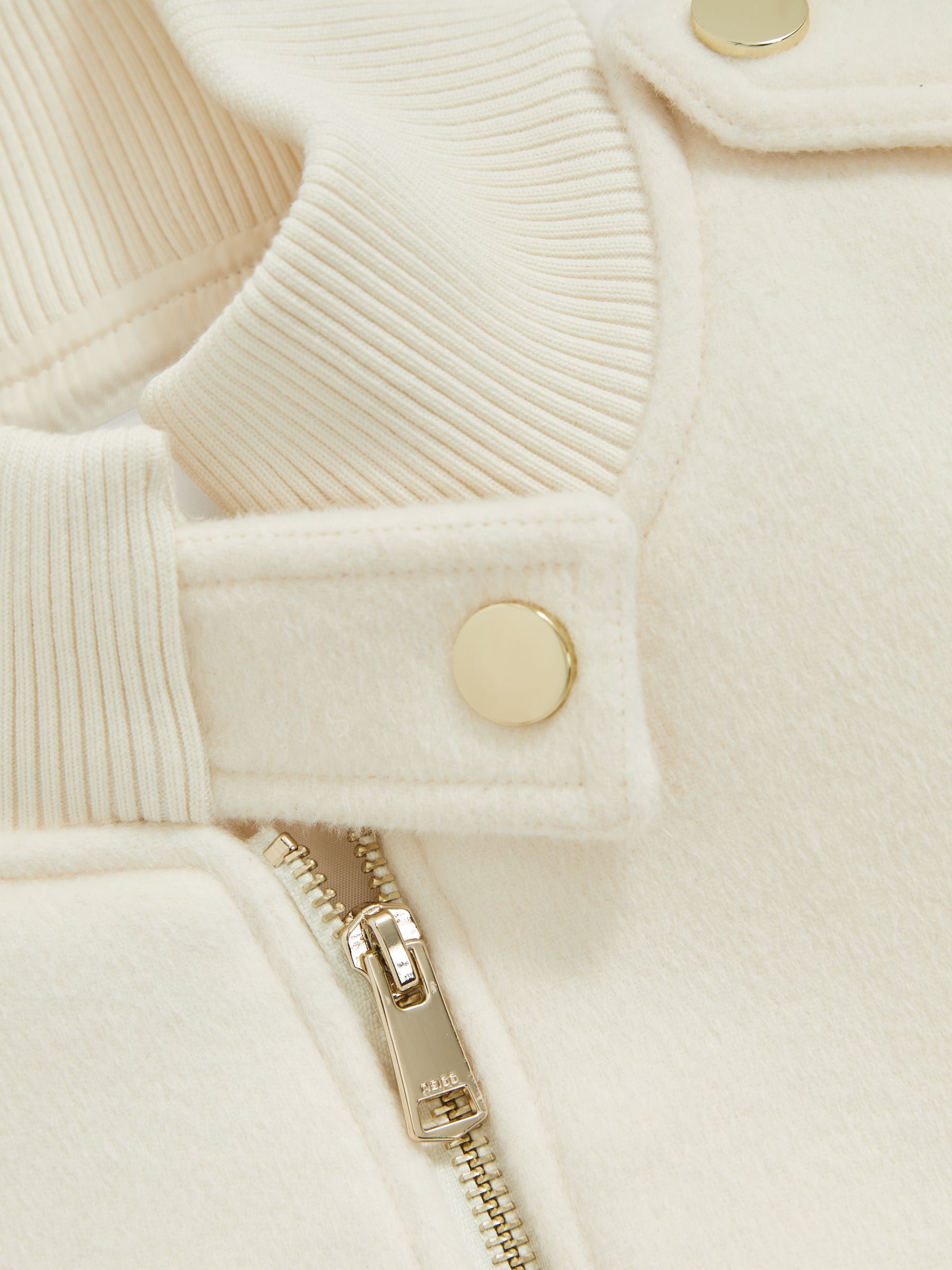 Brushed Wool Epaulette Bomber Jacket in Cream